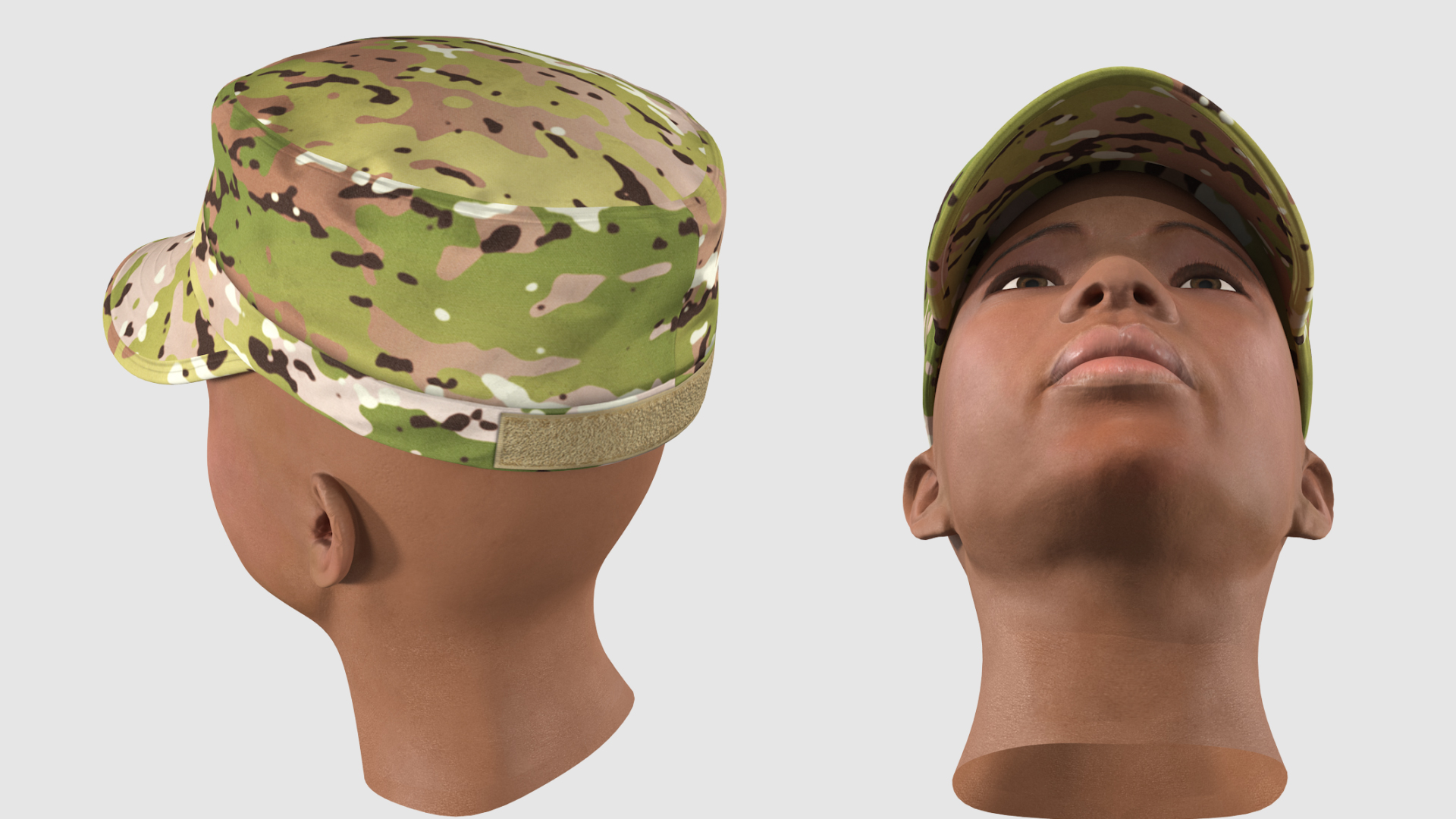 3D African American Female Soldier Head