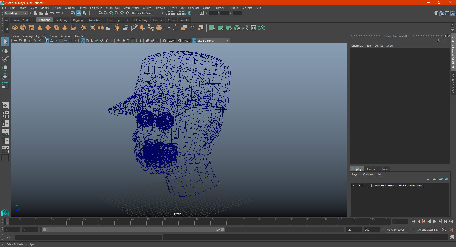 3D African American Female Soldier Head