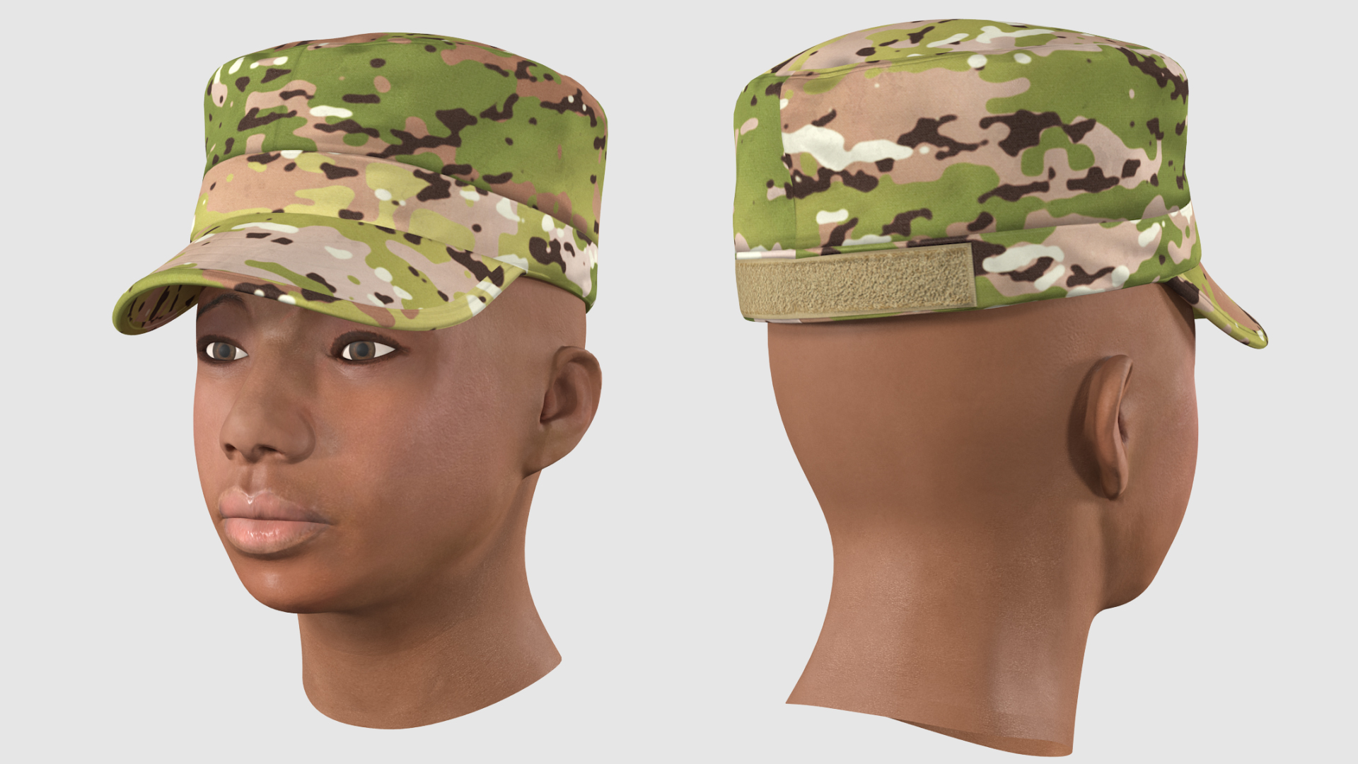 3D African American Female Soldier Head