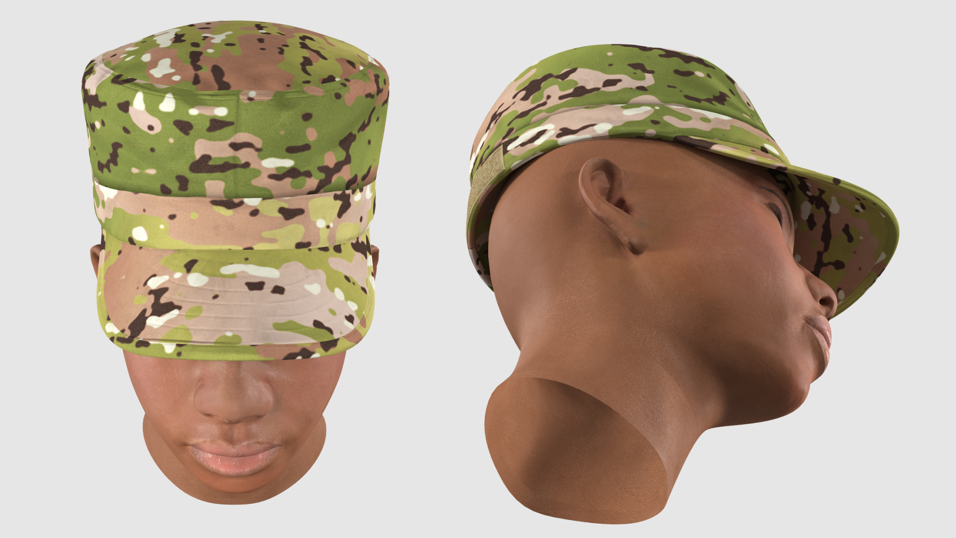 3D African American Female Soldier Head