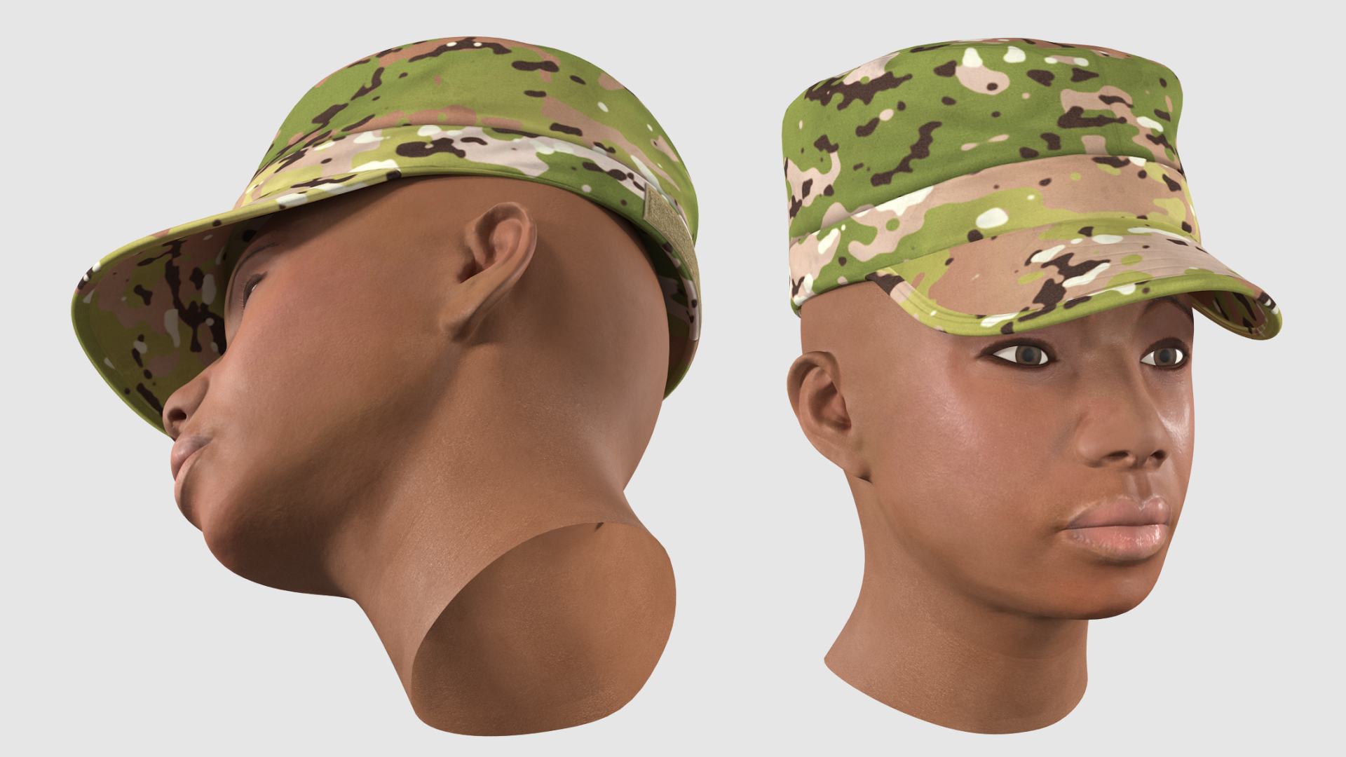 3D African American Female Soldier Head