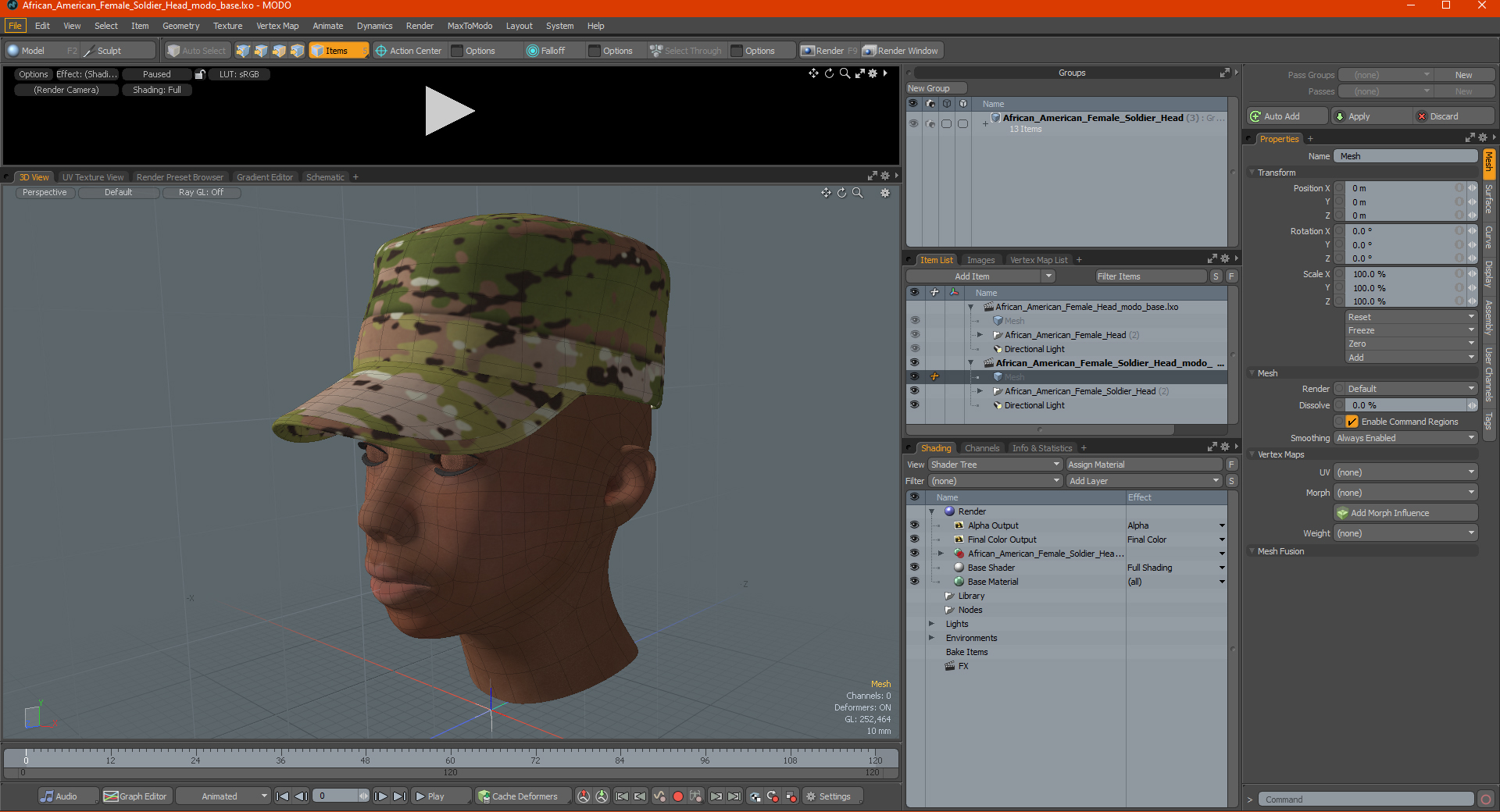 3D African American Female Soldier Head