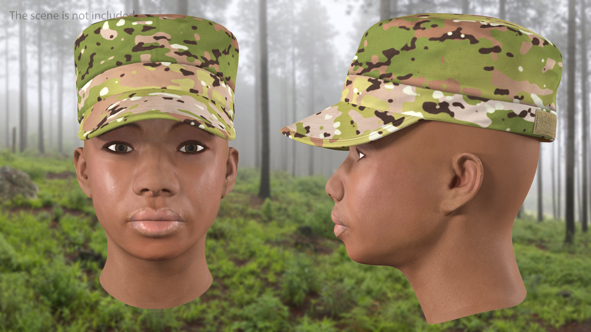 3D African American Female Soldier Head