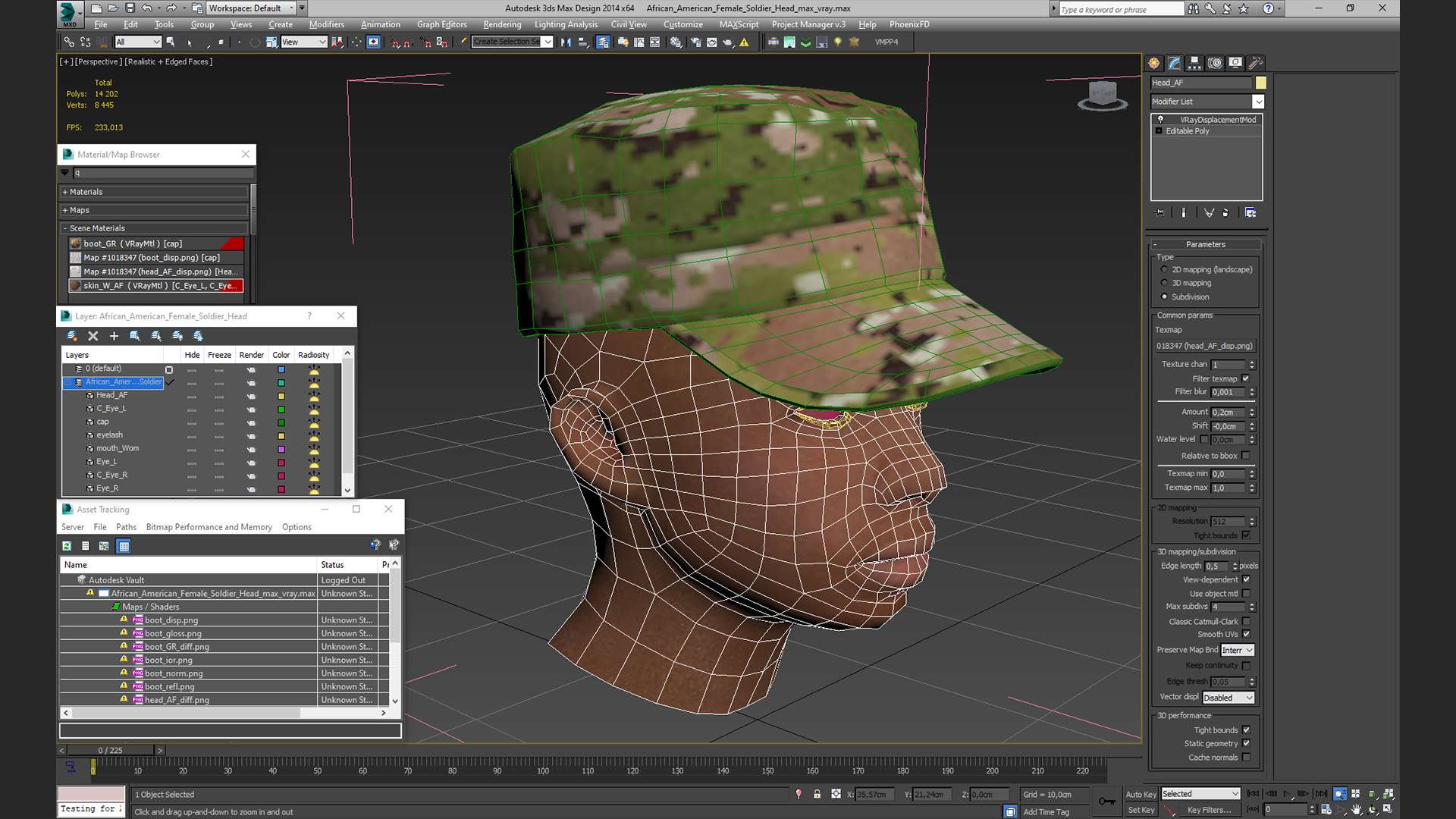 3D African American Female Soldier Head