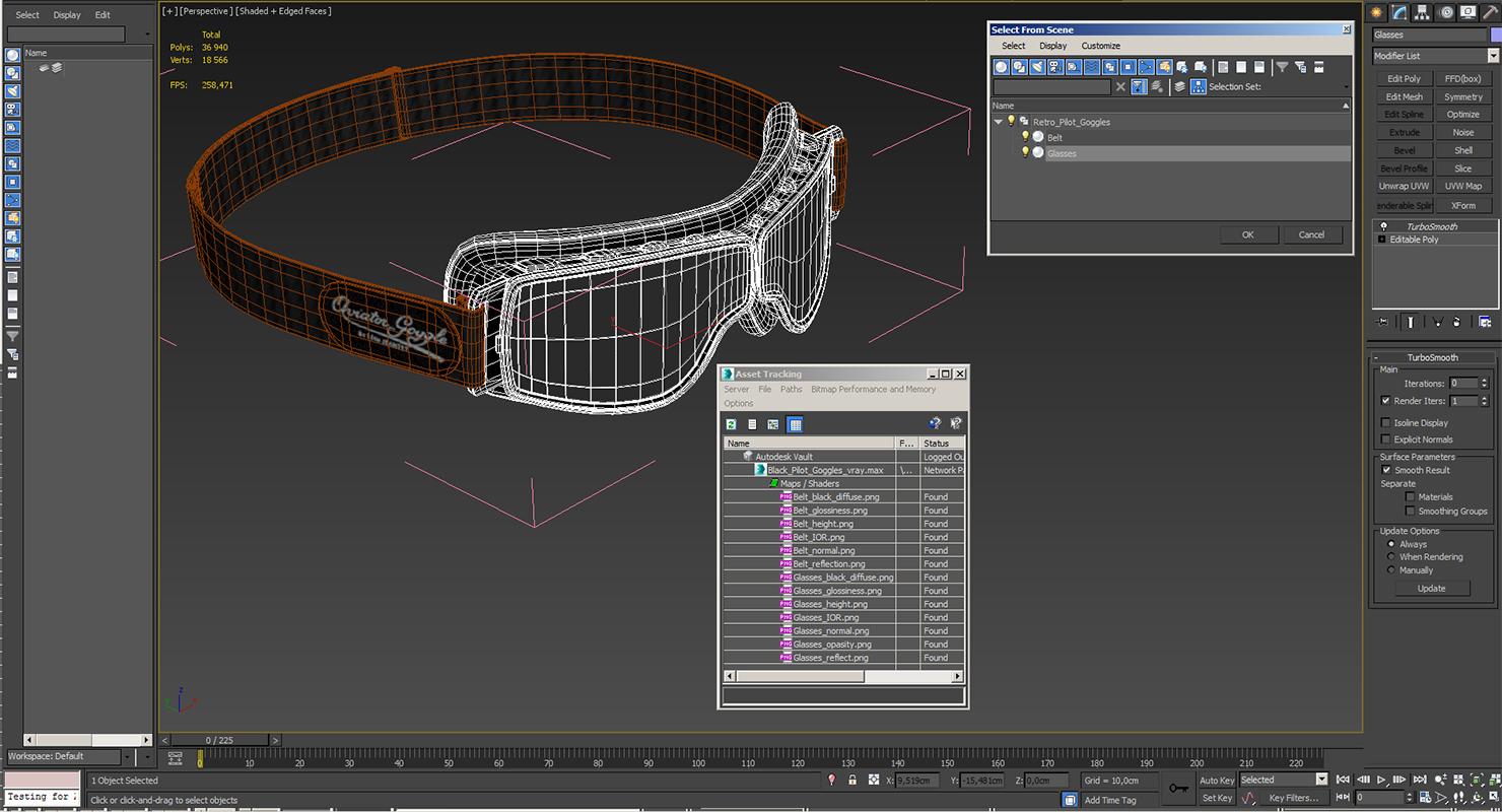Black Pilot Goggles 3D model