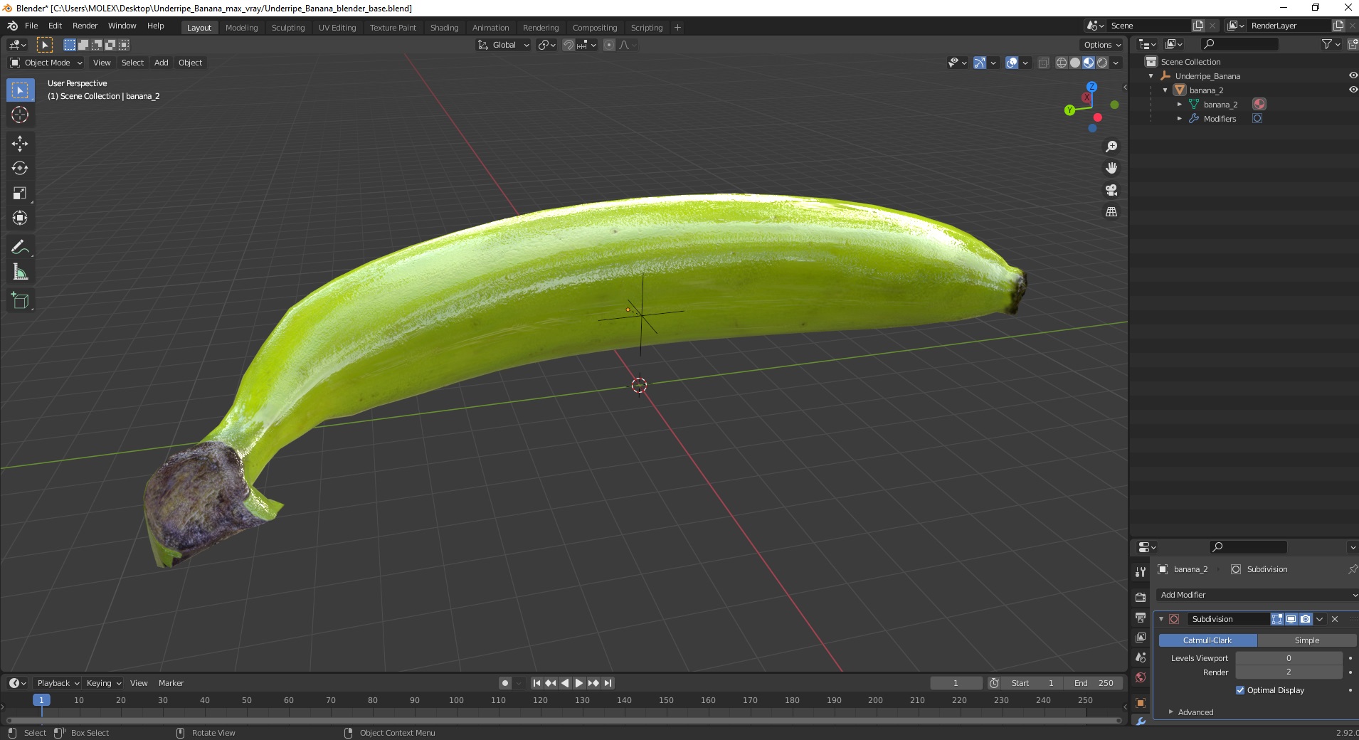 3D Underripe Banana