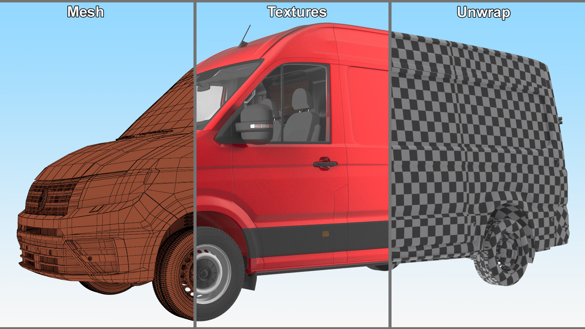 Volkswagen Crafter Van 2024 Red Color Rigged 3D model