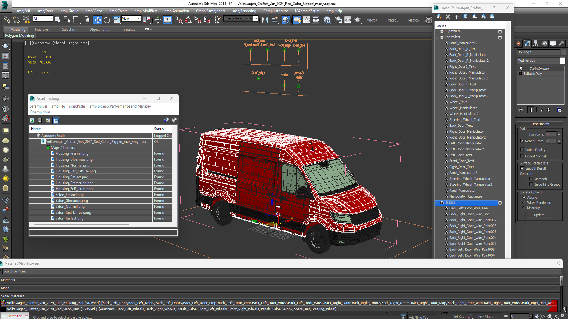 Volkswagen Crafter Van 2024 Red Color Rigged 3D model