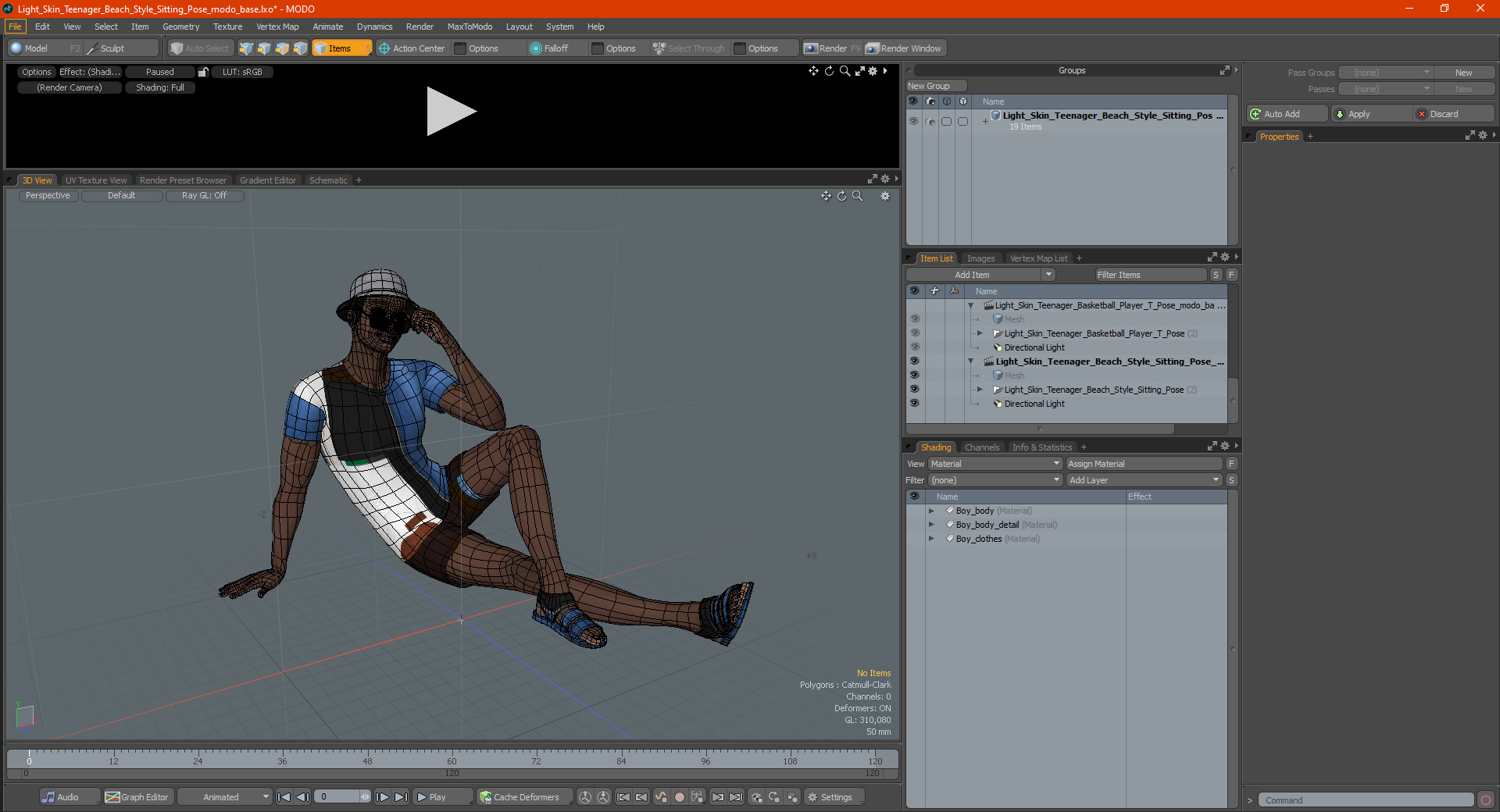Light Skin Teenager Beach Style Sitting Pose 3D model