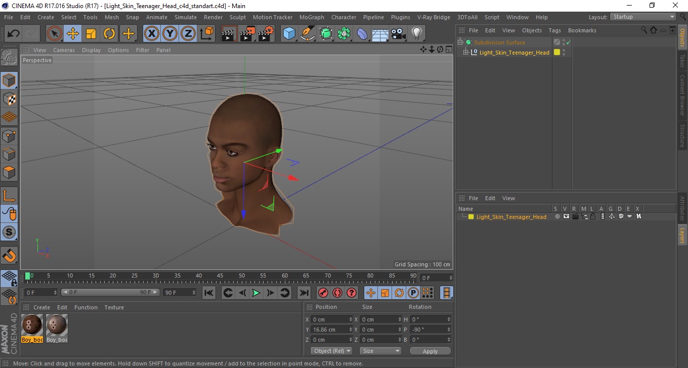 Light Skin Teenager Head 3D model