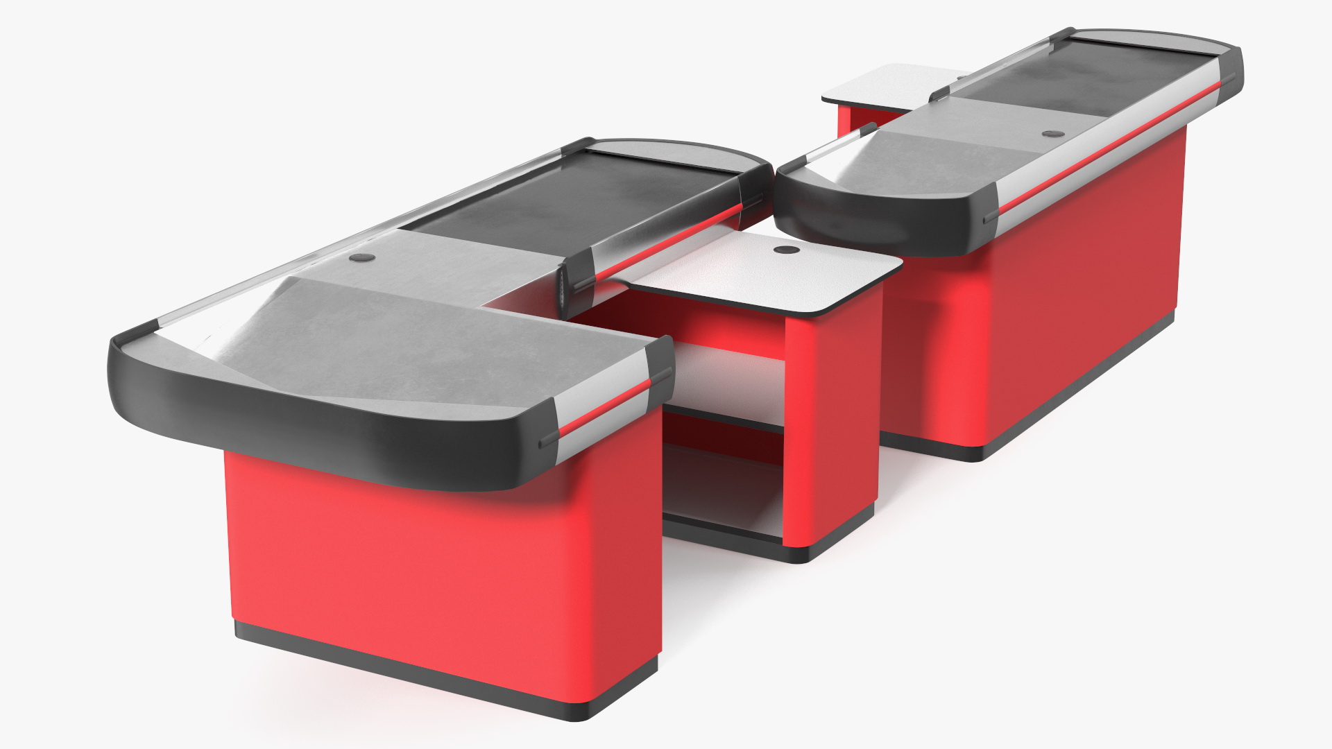 3D Modern Retail Checkout Counters Set Red Rigged