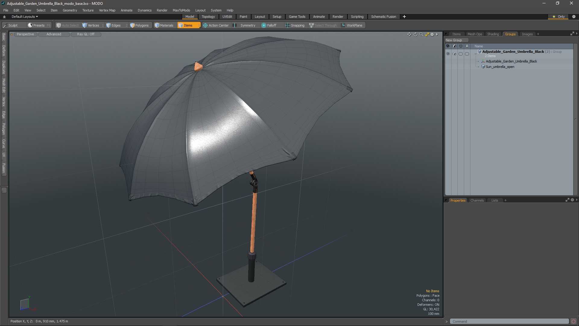 Adjustable Garden Umbrella Black 3D