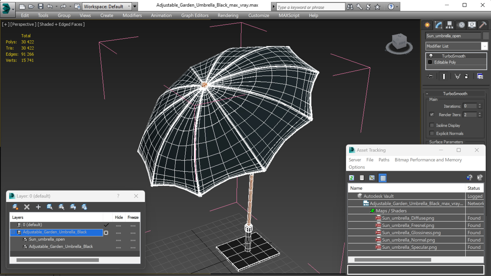 Adjustable Garden Umbrella Black 3D