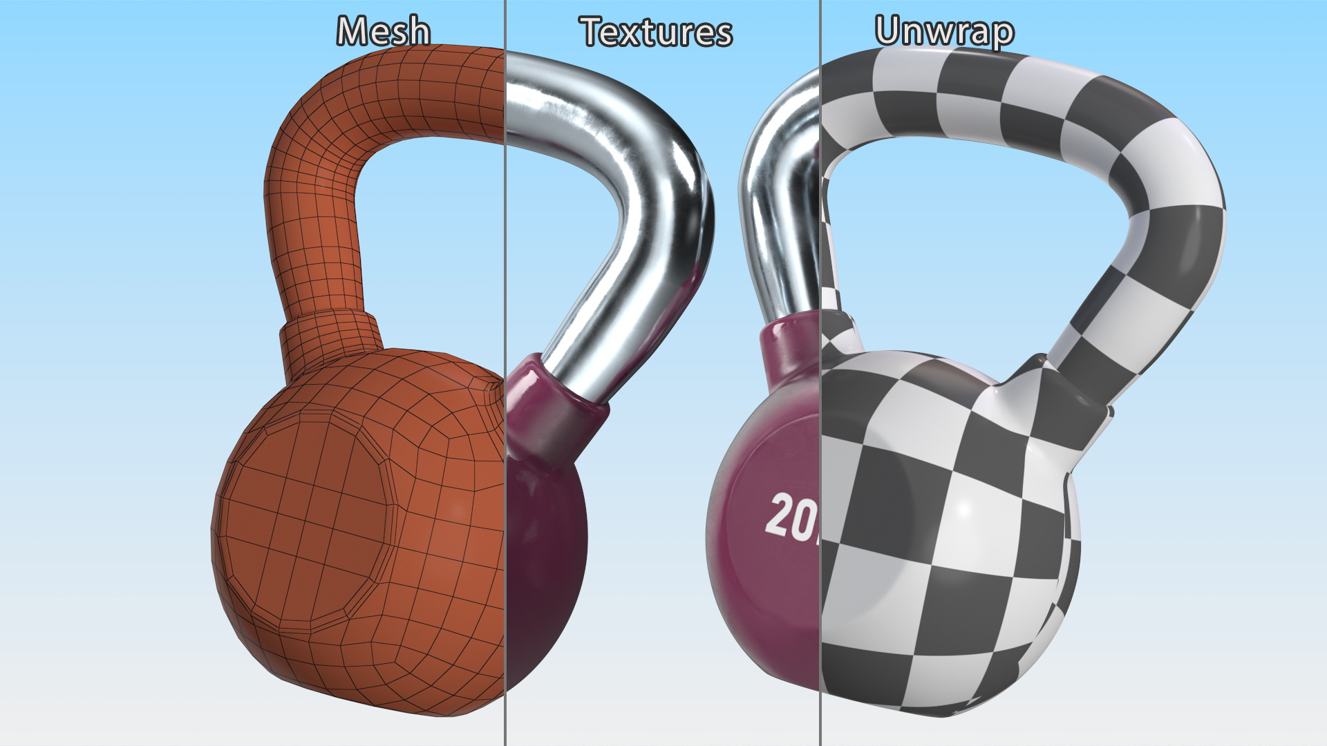 3D model Vinyl Coated Metal Kettle Bell 20kg