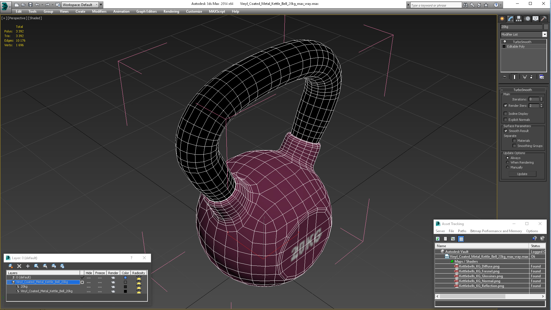 3D model Vinyl Coated Metal Kettle Bell 20kg