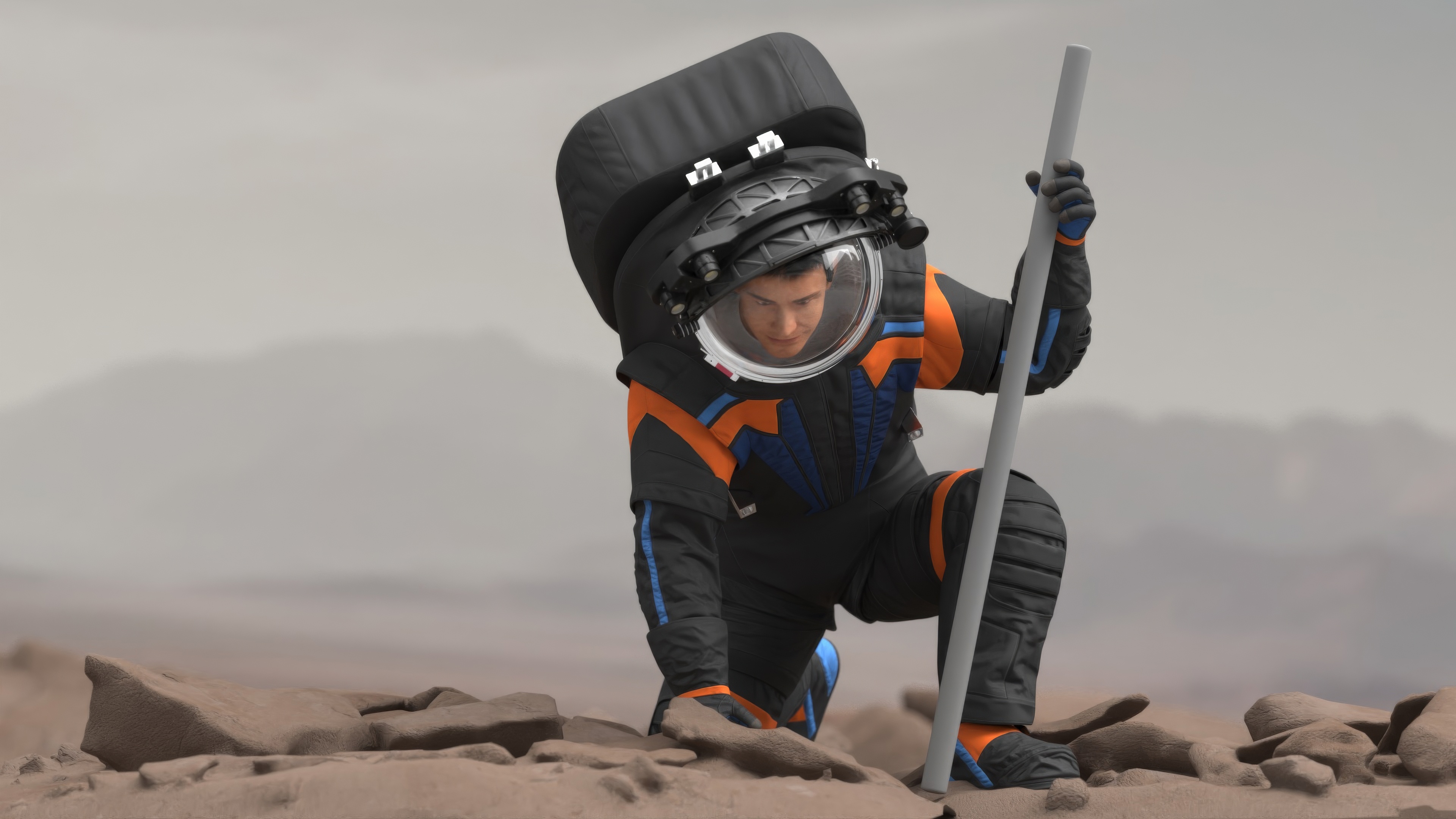 Next Gen Spacesuit on Astronaut Crawling Pose Fur 3D model