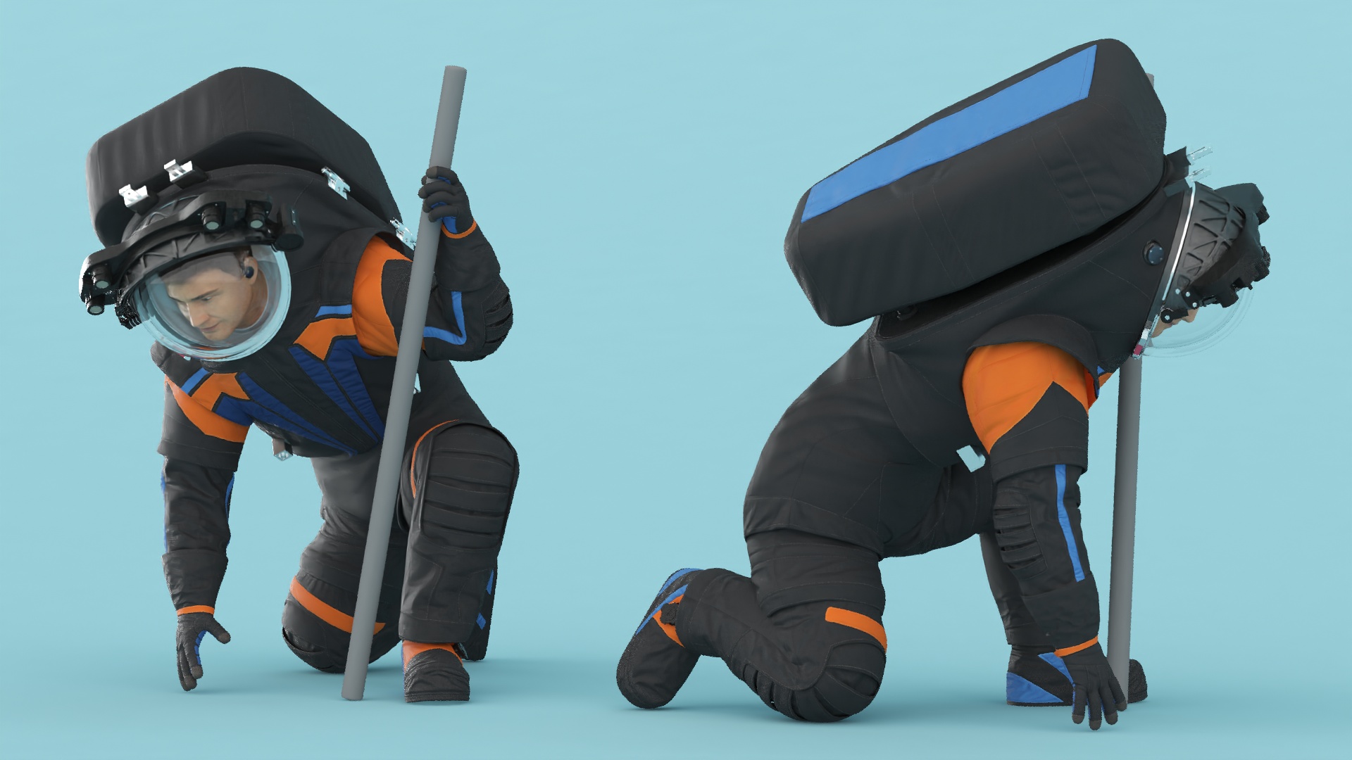 Next Gen Spacesuit on Astronaut Crawling Pose Fur 3D model