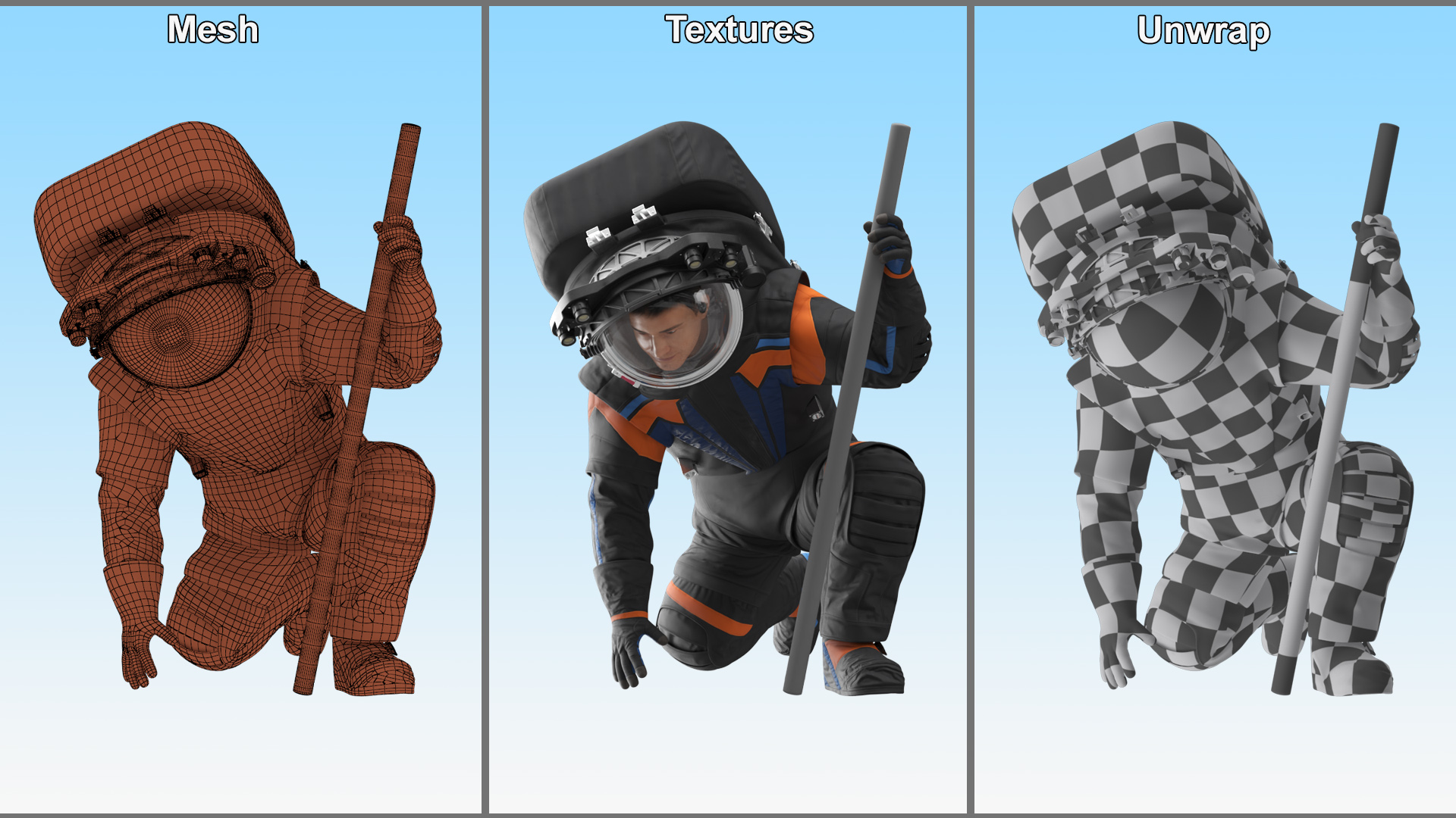 Next Gen Spacesuit on Astronaut Crawling Pose Fur 3D model