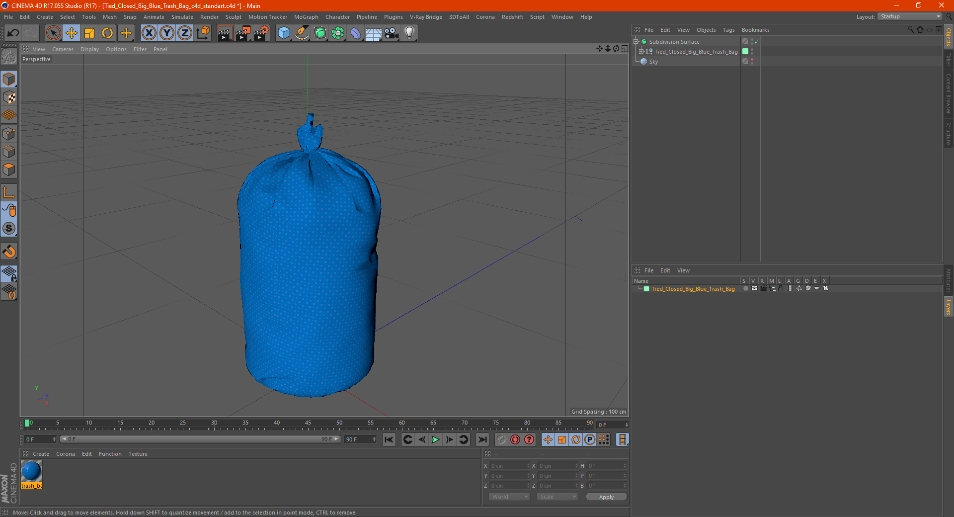 3D model Tied Closed Big Blue Trash Bag