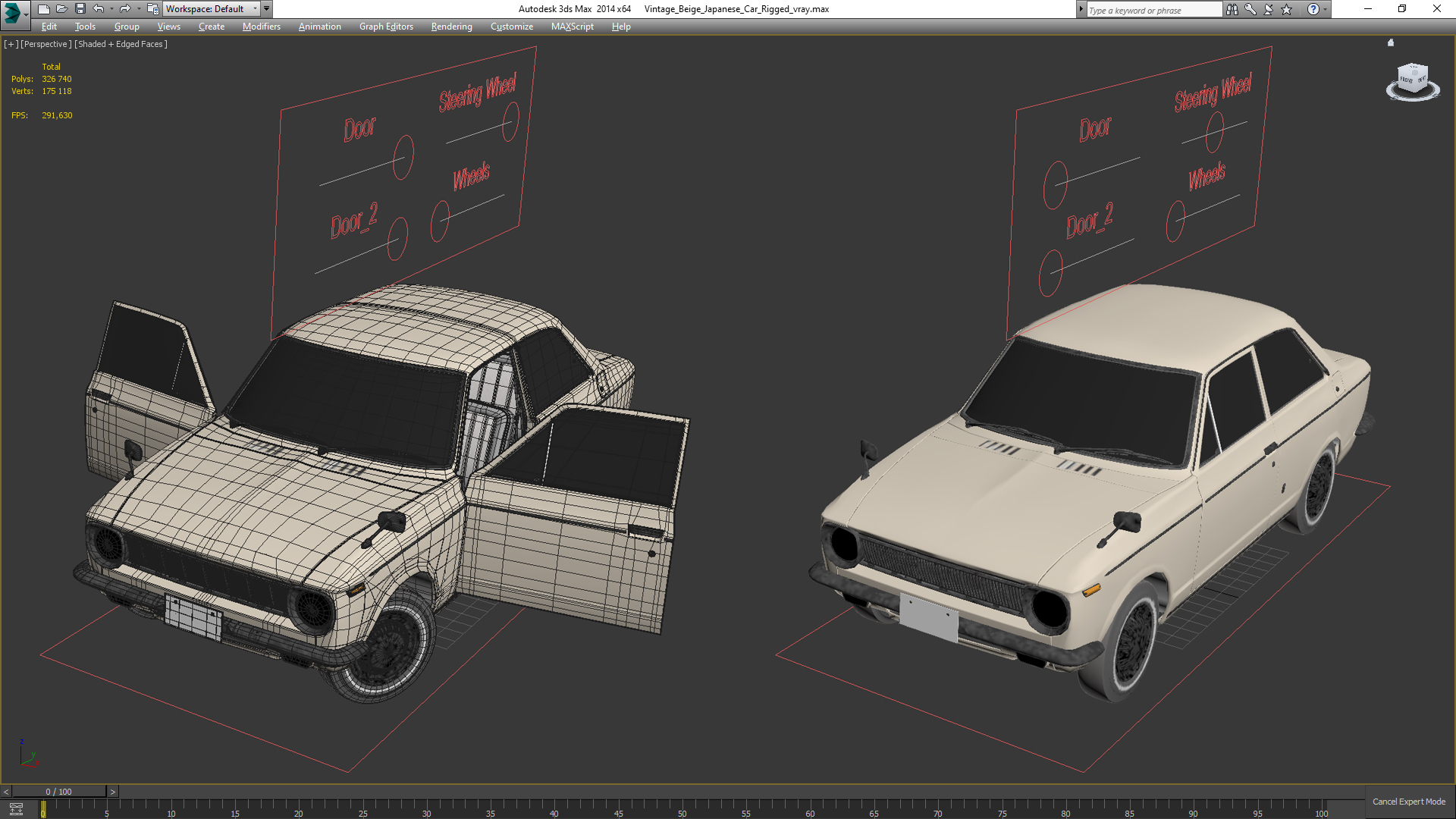 3D Vintage Beige Japanese Car Rigged model