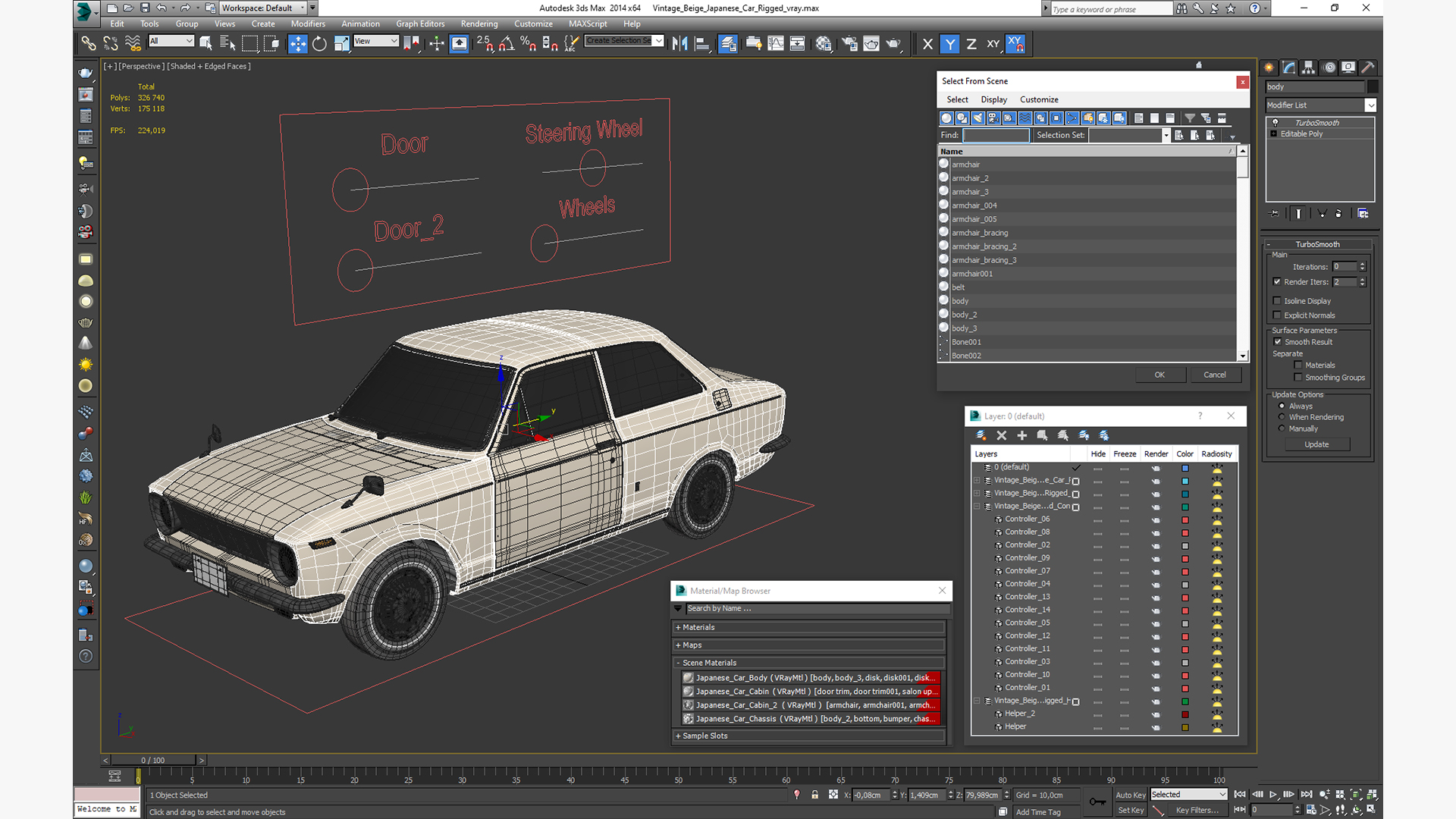 3D Vintage Beige Japanese Car Rigged model