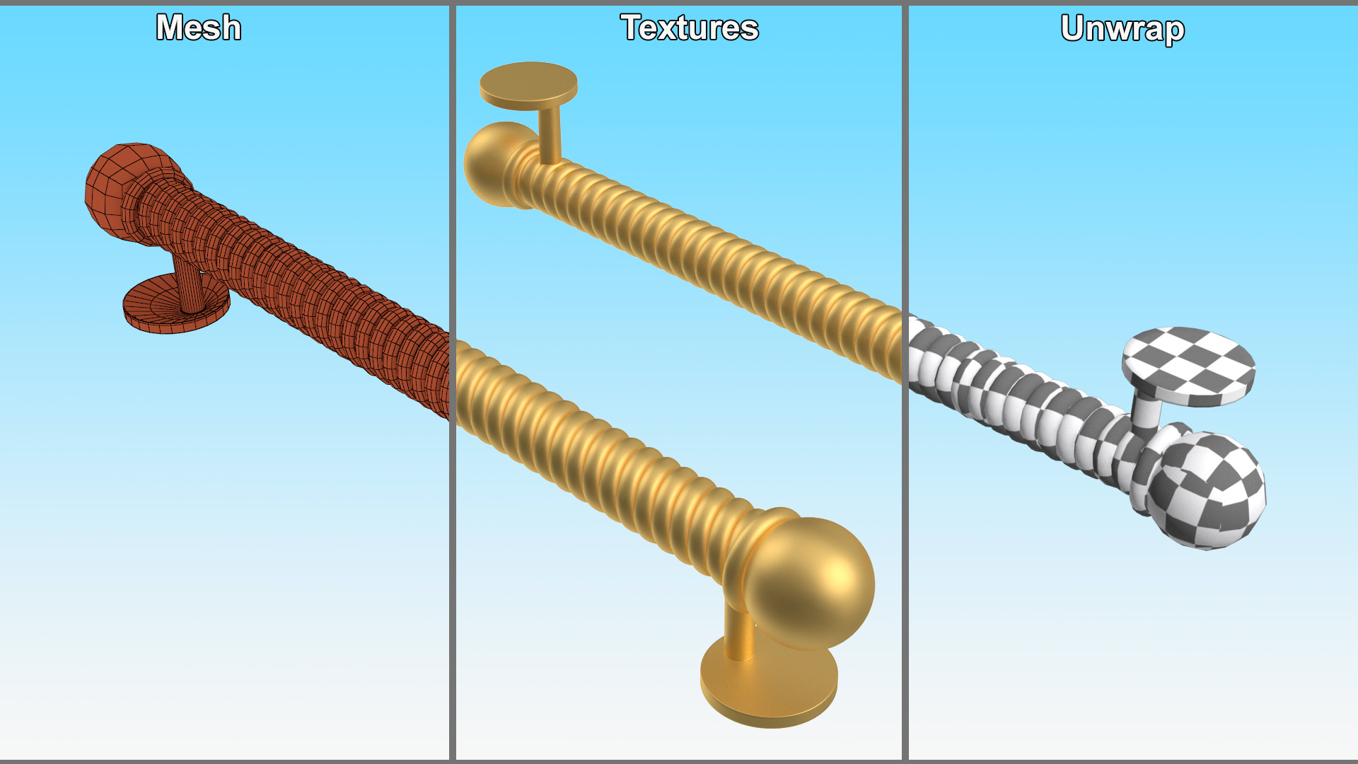 3D Spiral Door Handle Gold model