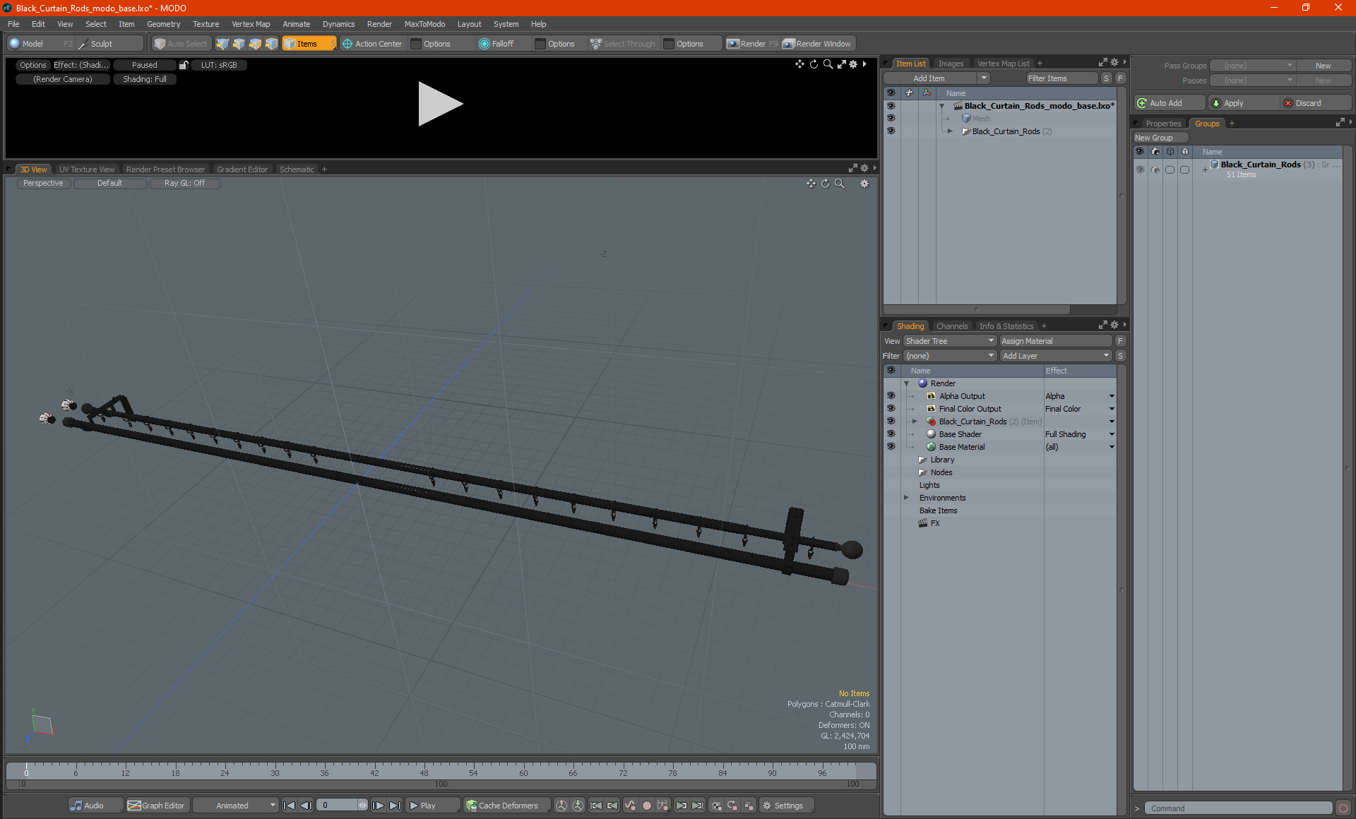 3D Black Curtain Rods model