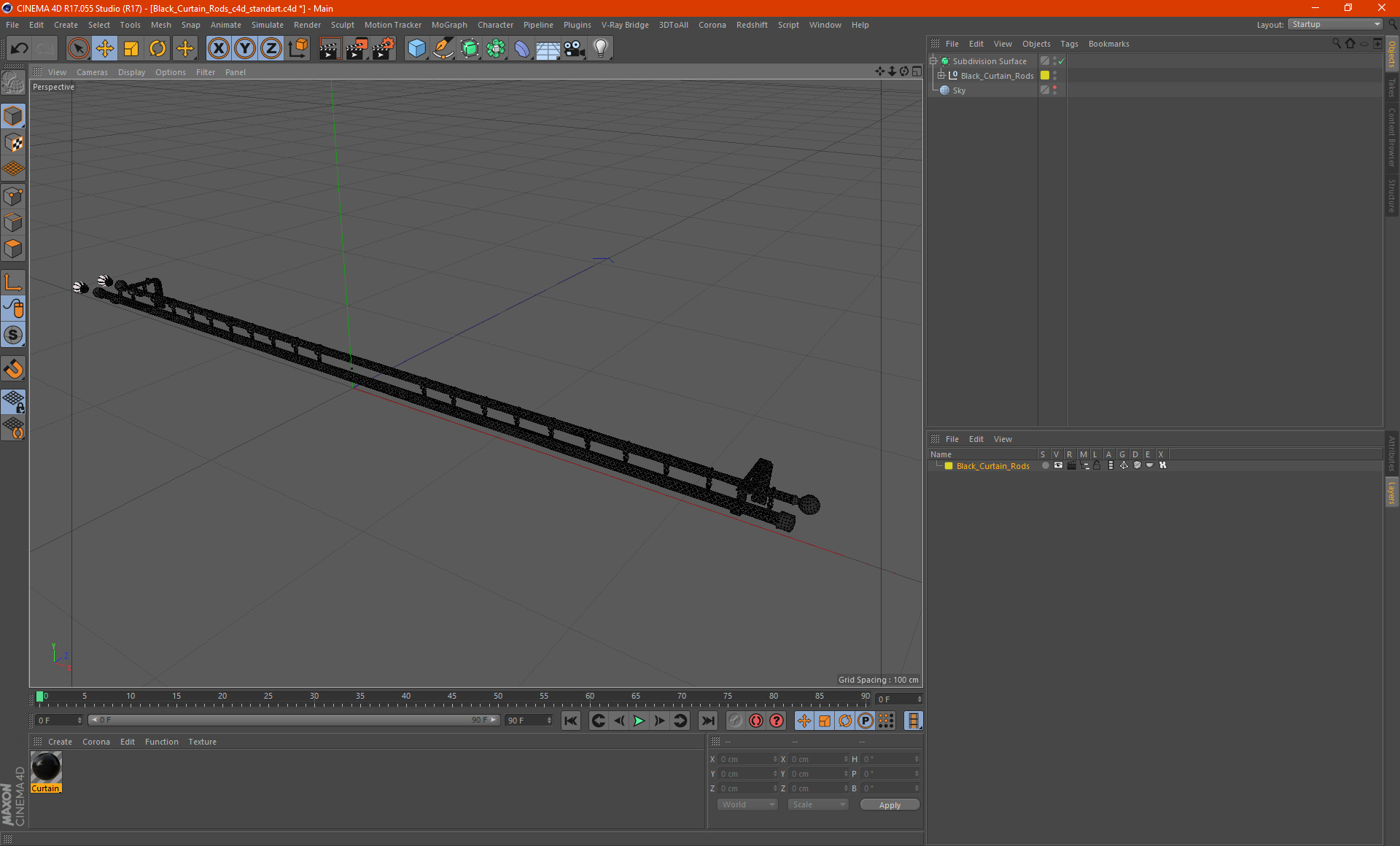 3D Black Curtain Rods model