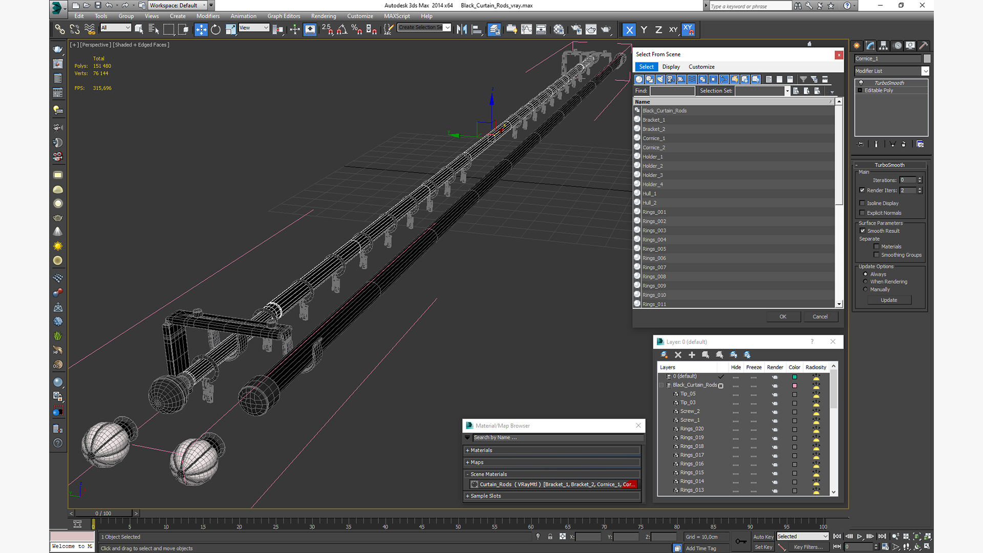 3D Black Curtain Rods model