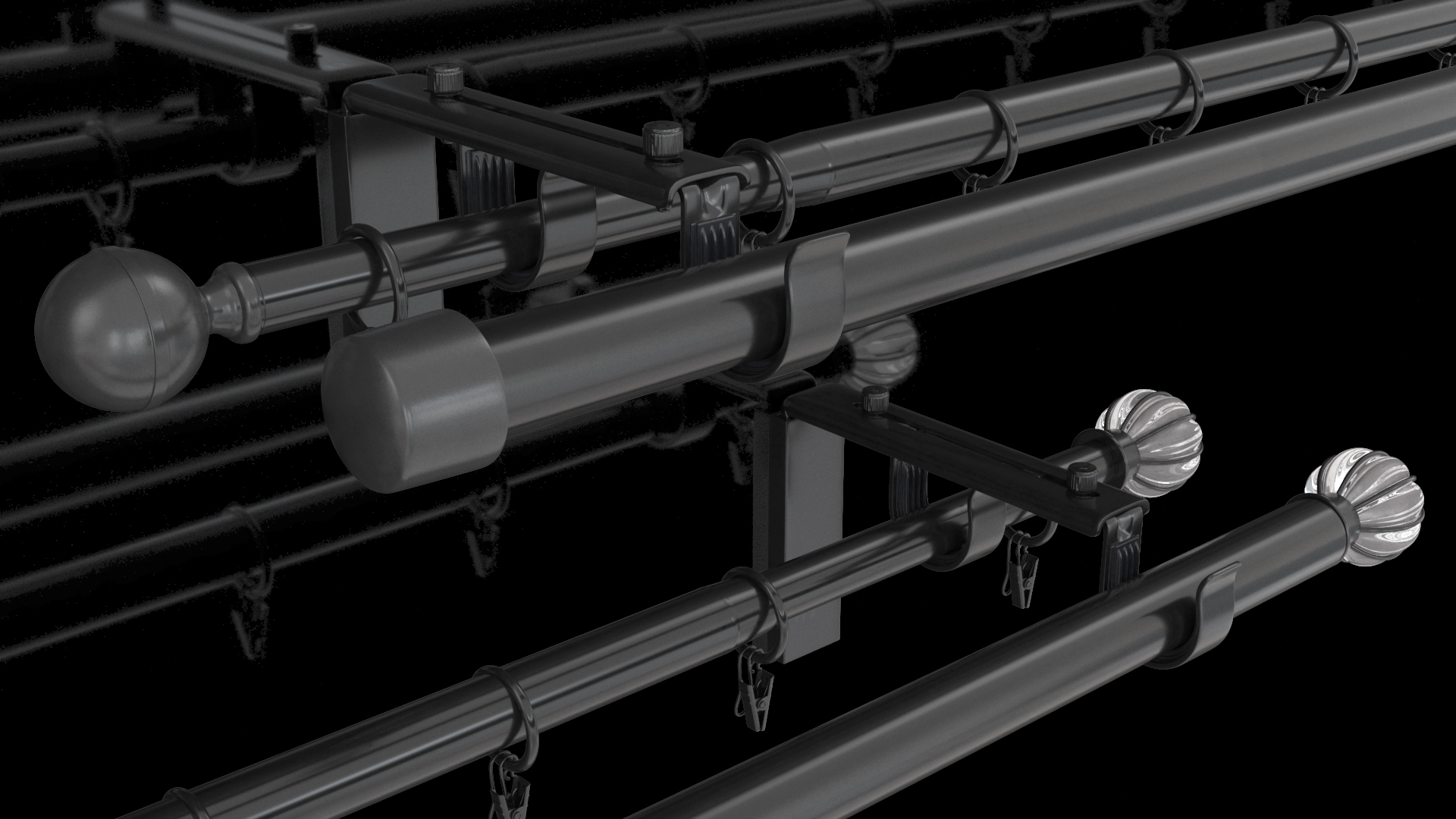 3D Black Curtain Rods model