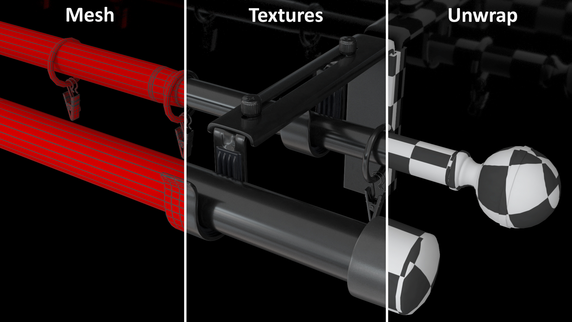 3D Black Curtain Rods model