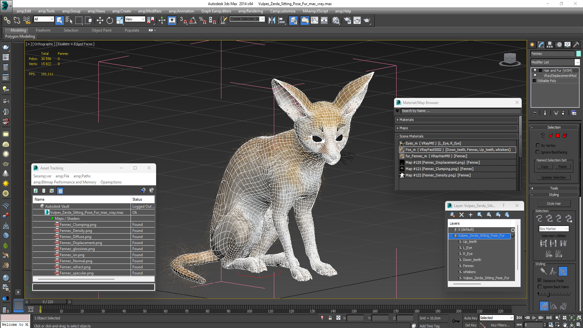 Vulpes Zerda Sitting Pose Fur 3D model