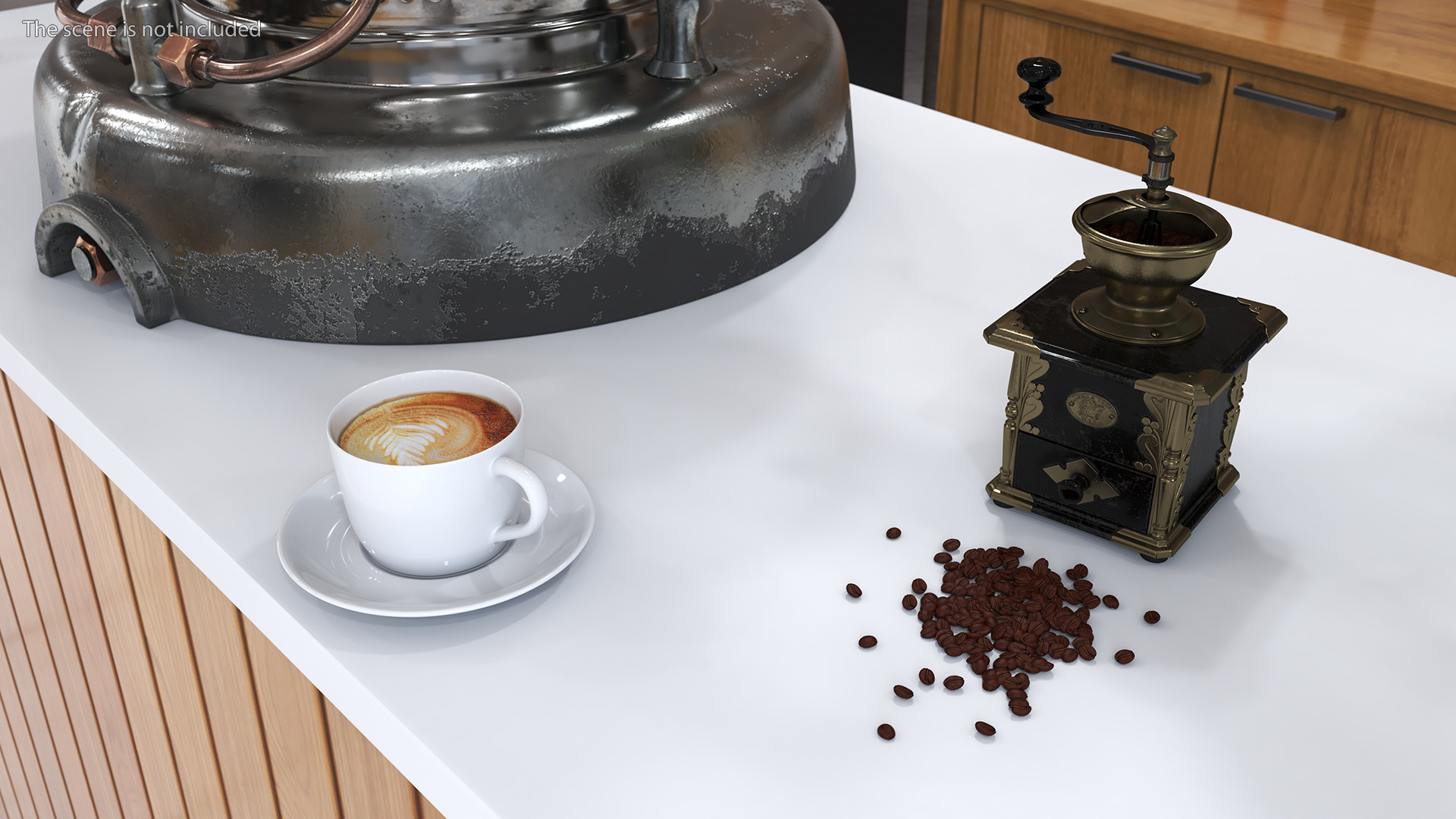 3D Retro La Pavony Espresso Machine with Cup of Coffee and Grinder model