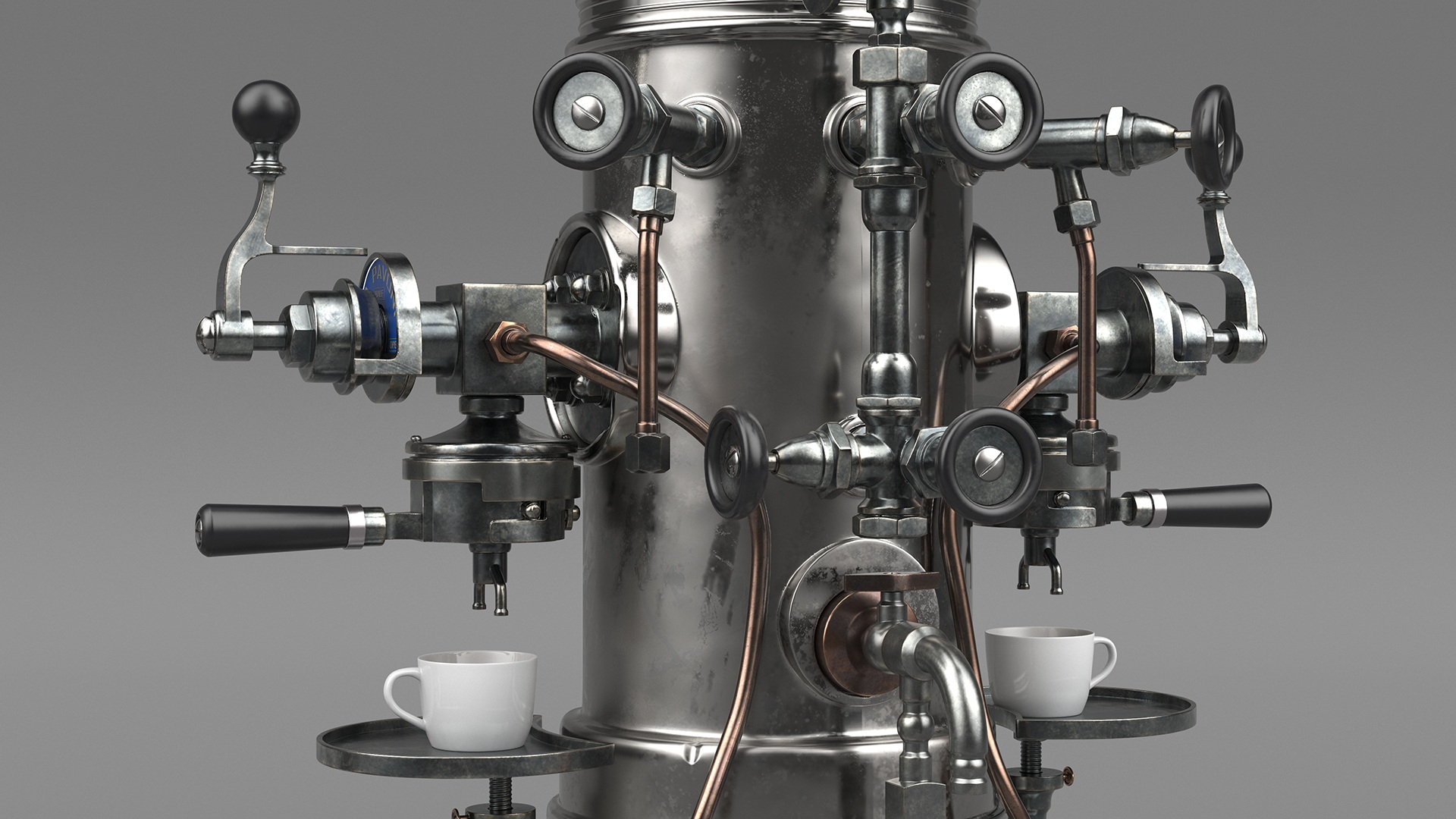3D Retro La Pavony Espresso Machine with Cup of Coffee and Grinder model
