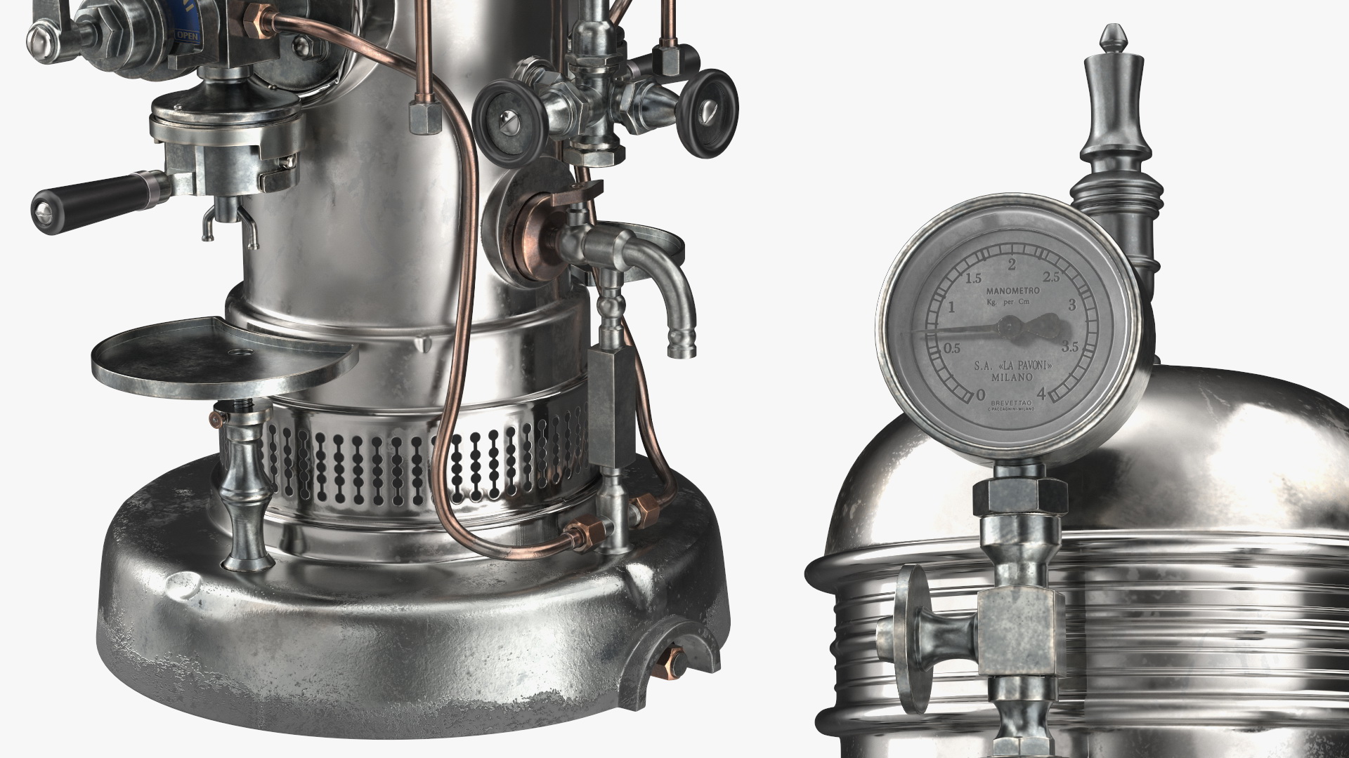 3D Retro La Pavony Espresso Machine with Cup of Coffee and Grinder model
