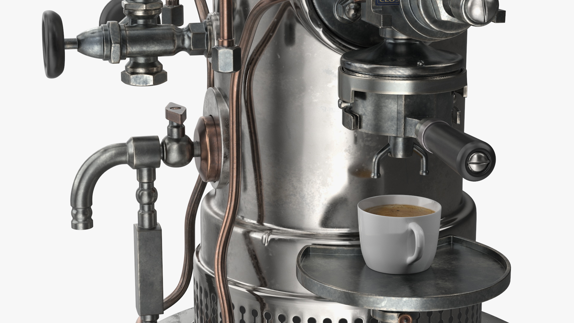 3D Retro La Pavony Espresso Machine with Cup of Coffee and Grinder model