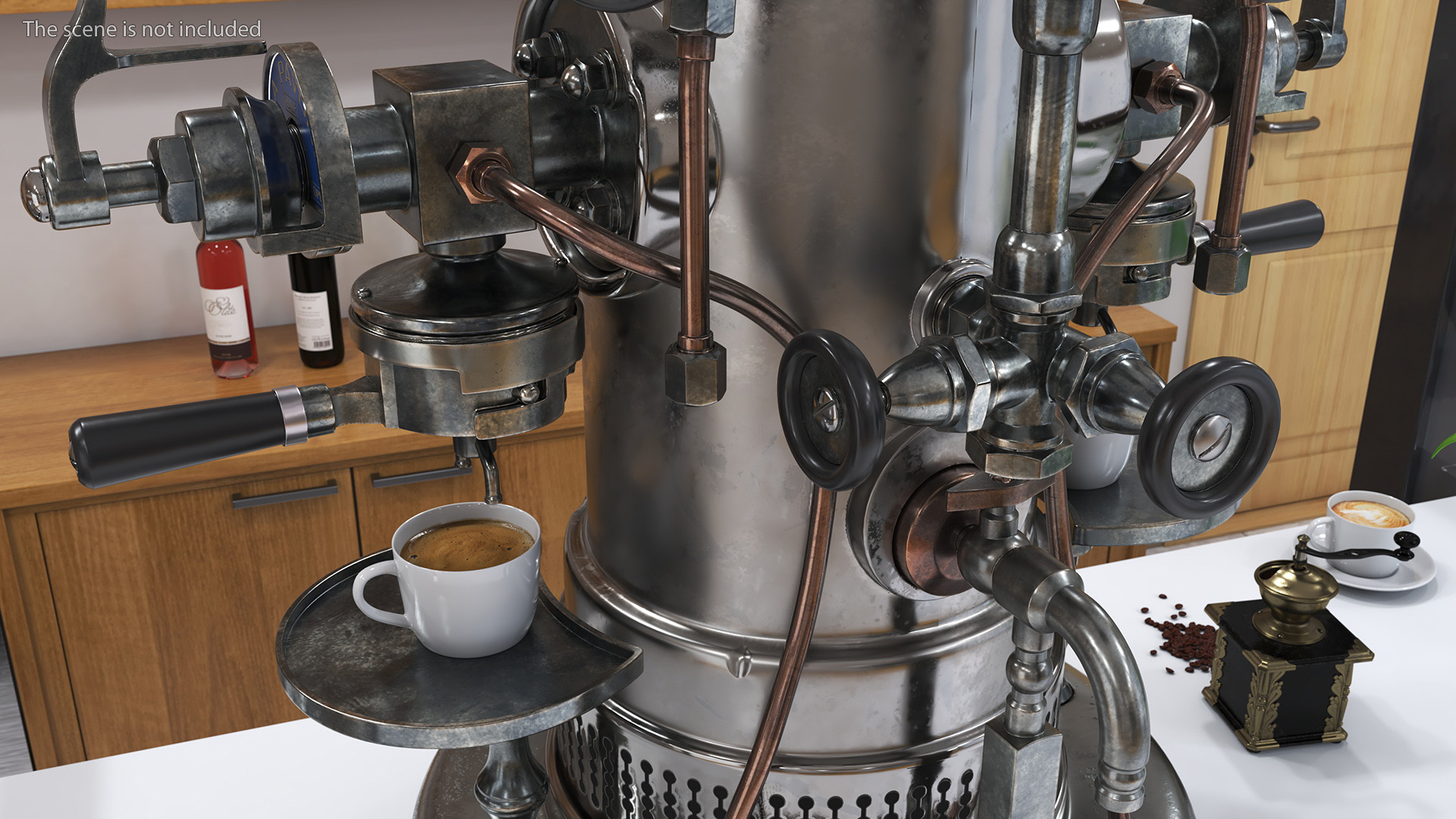 3D Retro La Pavony Espresso Machine with Cup of Coffee and Grinder model