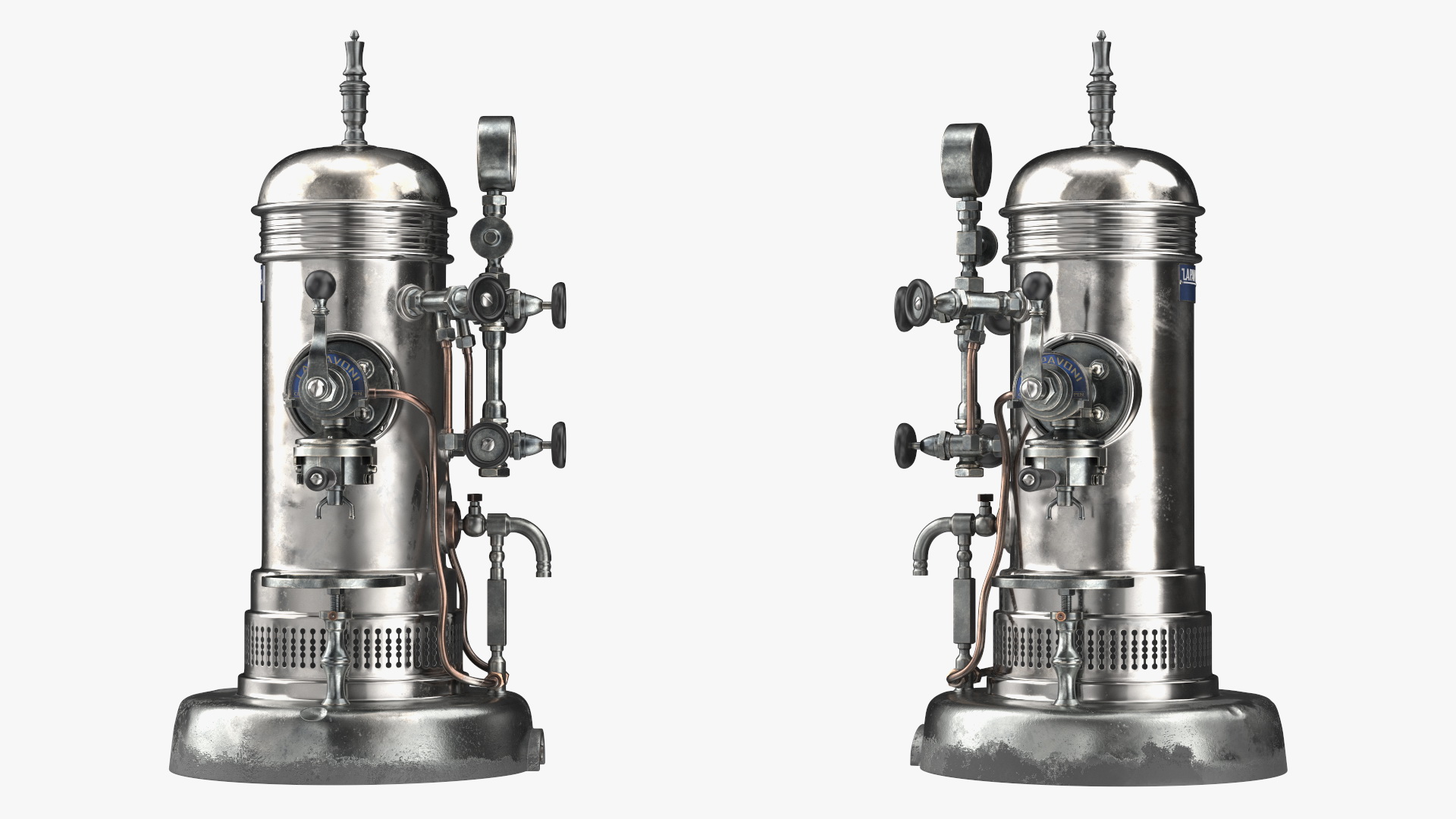 3D Retro La Pavony Espresso Machine with Cup of Coffee and Grinder model