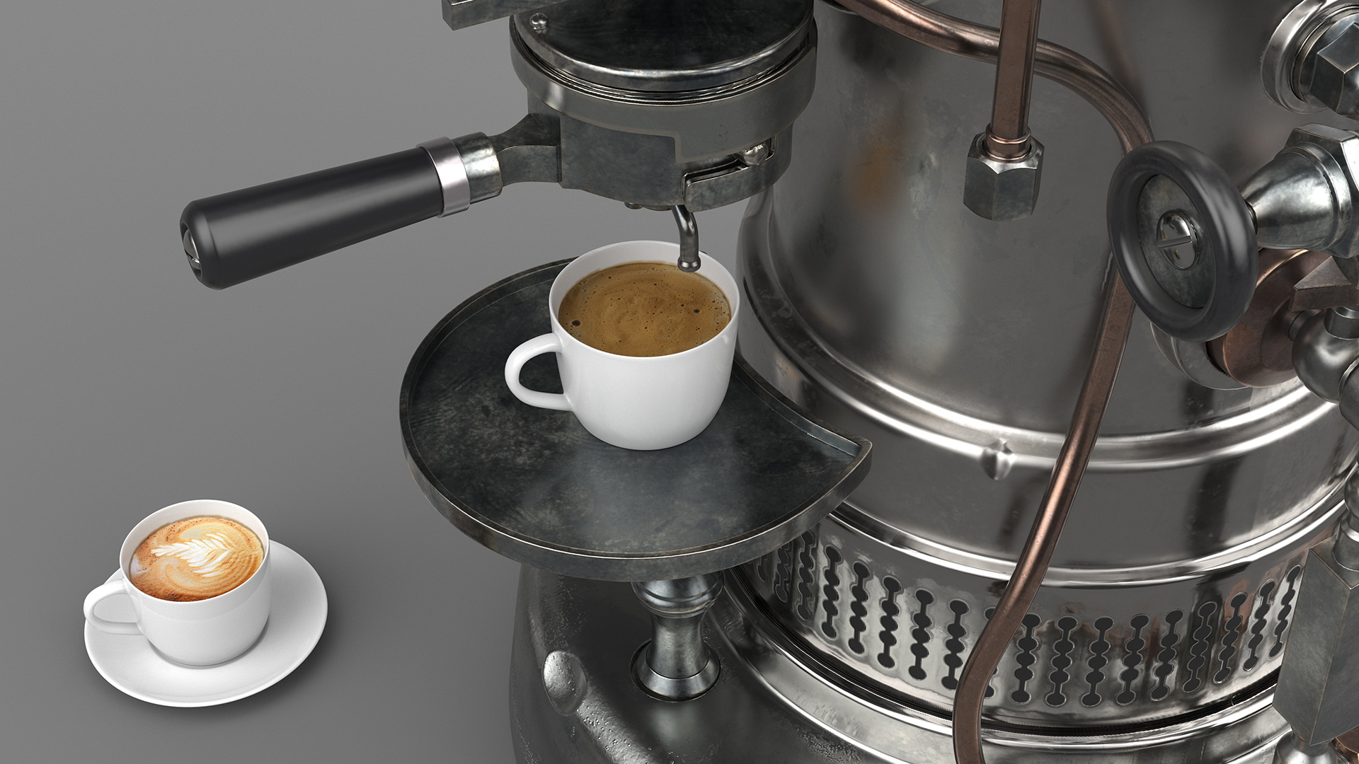 3D Retro La Pavony Espresso Machine with Cup of Coffee and Grinder model