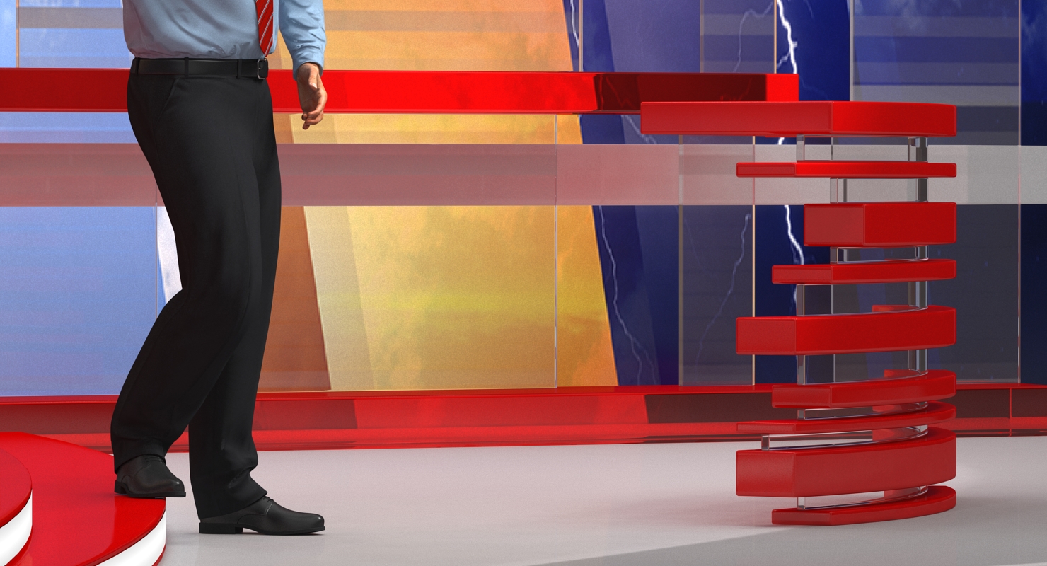 3D Modern TV Weather Studio with Rigged Presenter