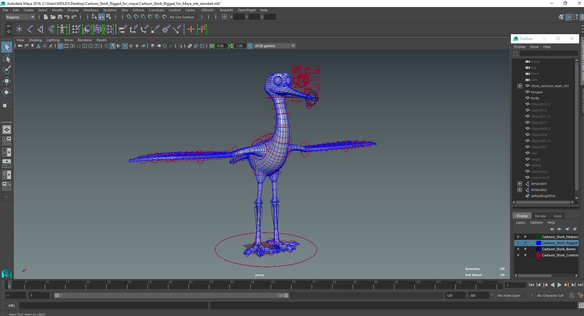 Cartoon Stork Rigged for Maya 3D model
