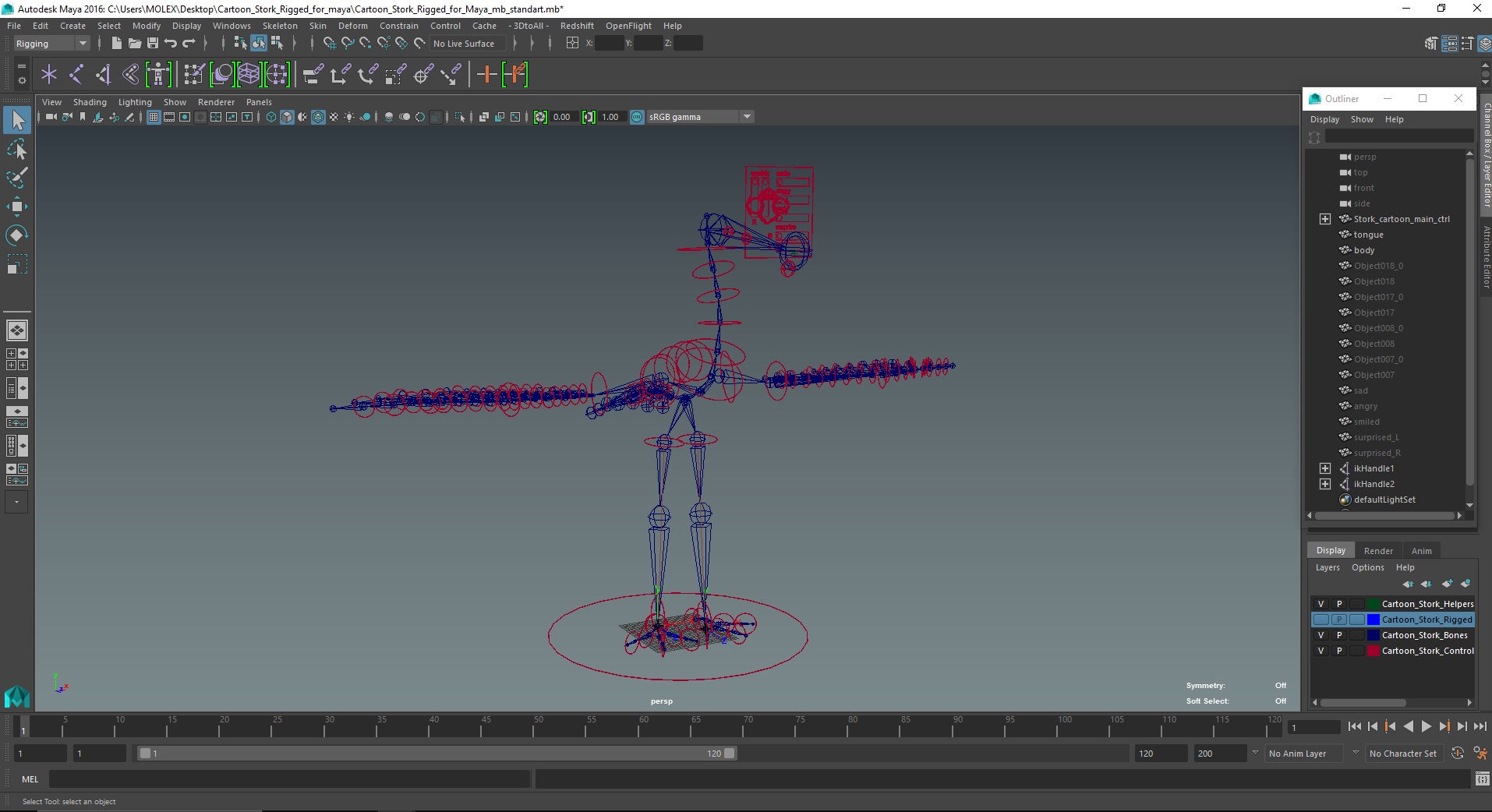 Cartoon Stork Rigged for Maya 3D model