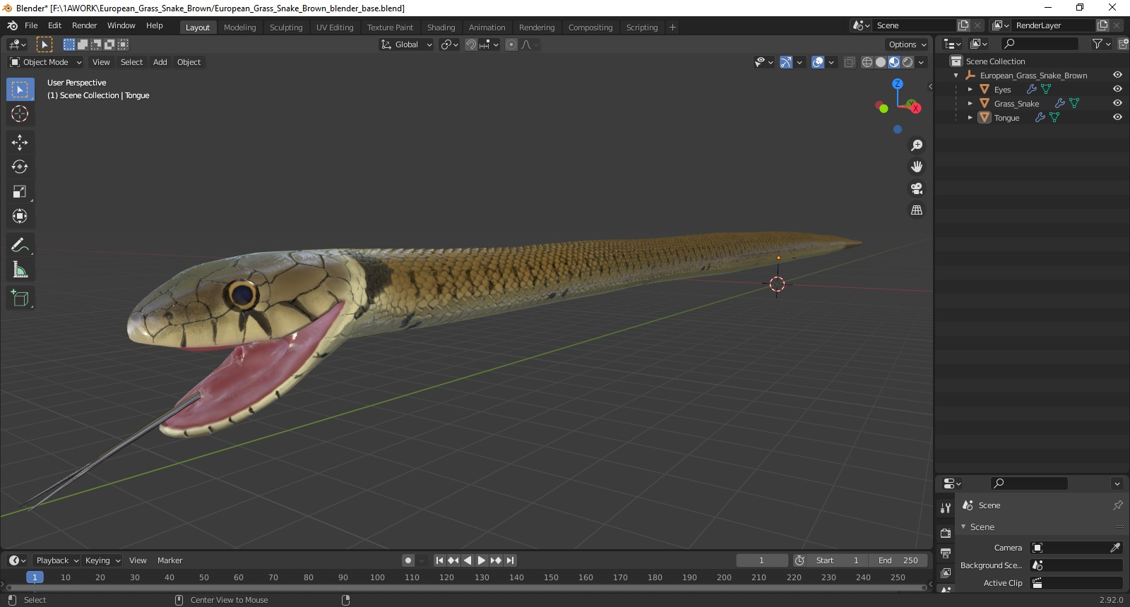 3D European Grass Snake Brown