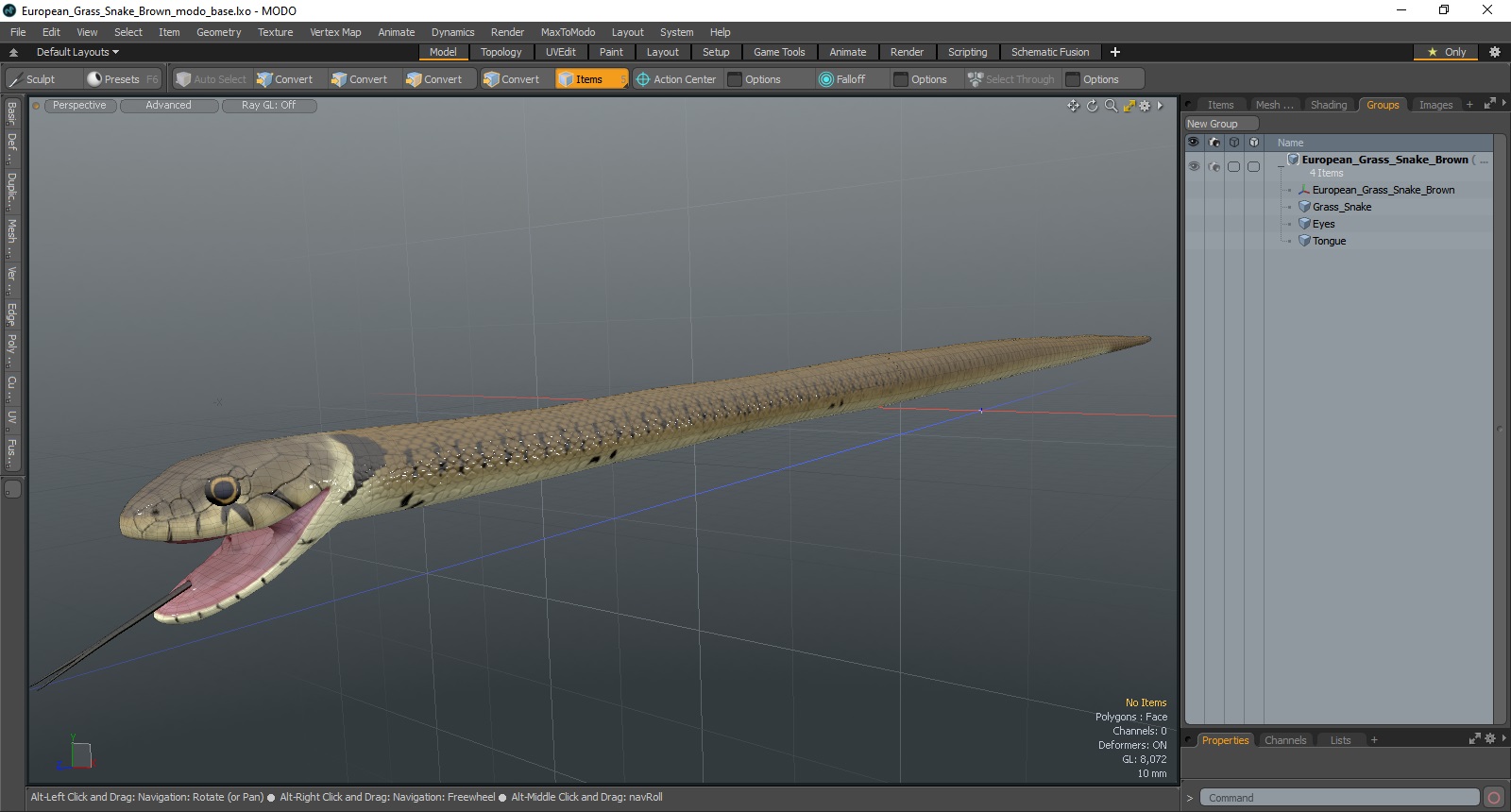 3D European Grass Snake Brown