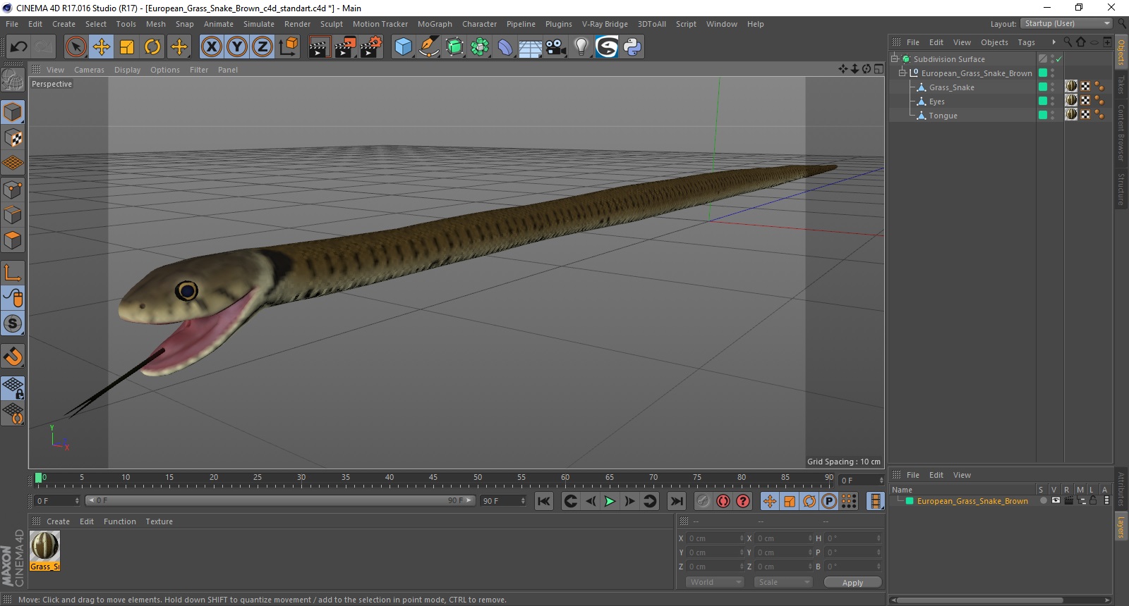 3D European Grass Snake Brown
