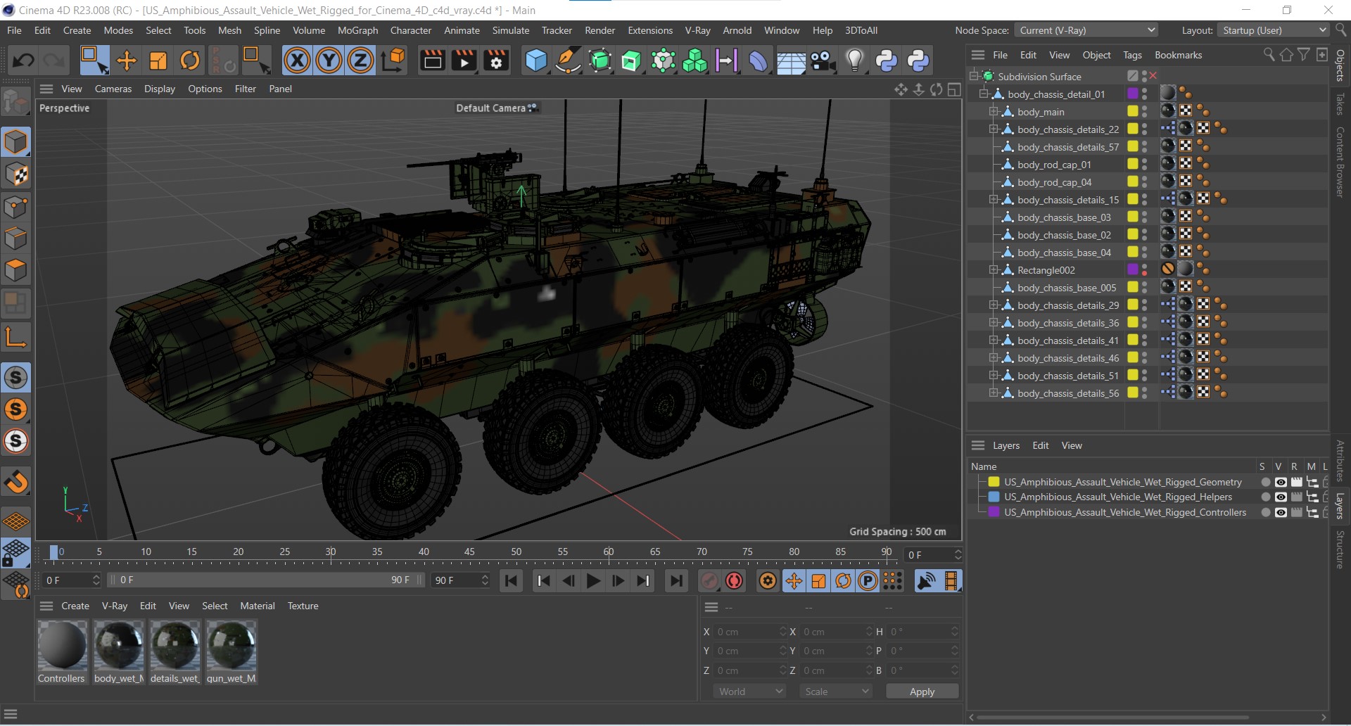 US Amphibious Assault Vehicle Wet Rigged for Cinema 4D 3D model