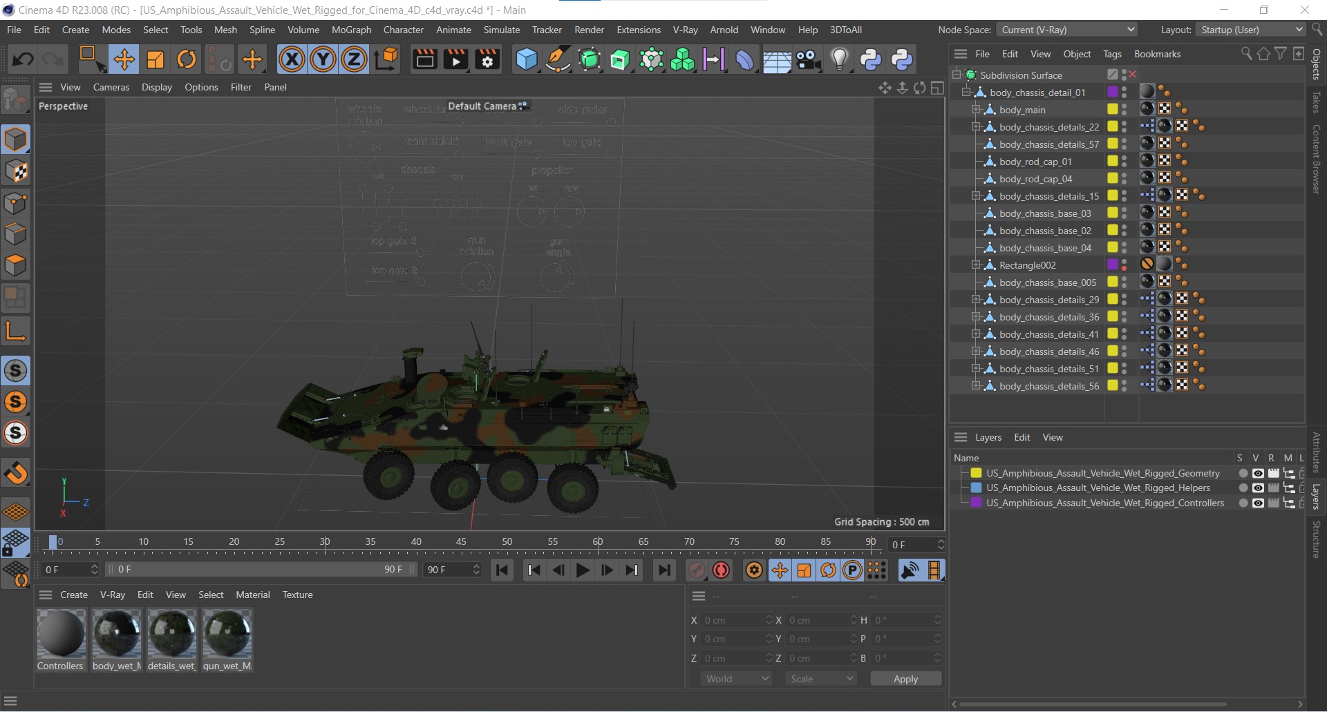 US Amphibious Assault Vehicle Wet Rigged for Cinema 4D 3D model