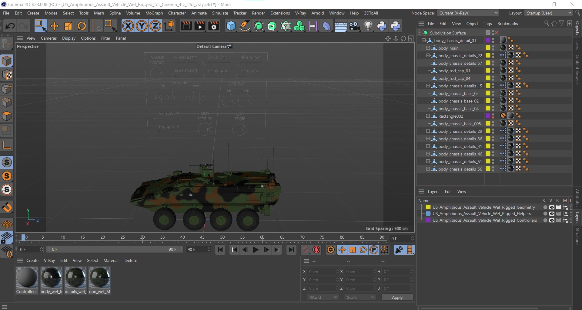 US Amphibious Assault Vehicle Wet Rigged for Cinema 4D 3D model