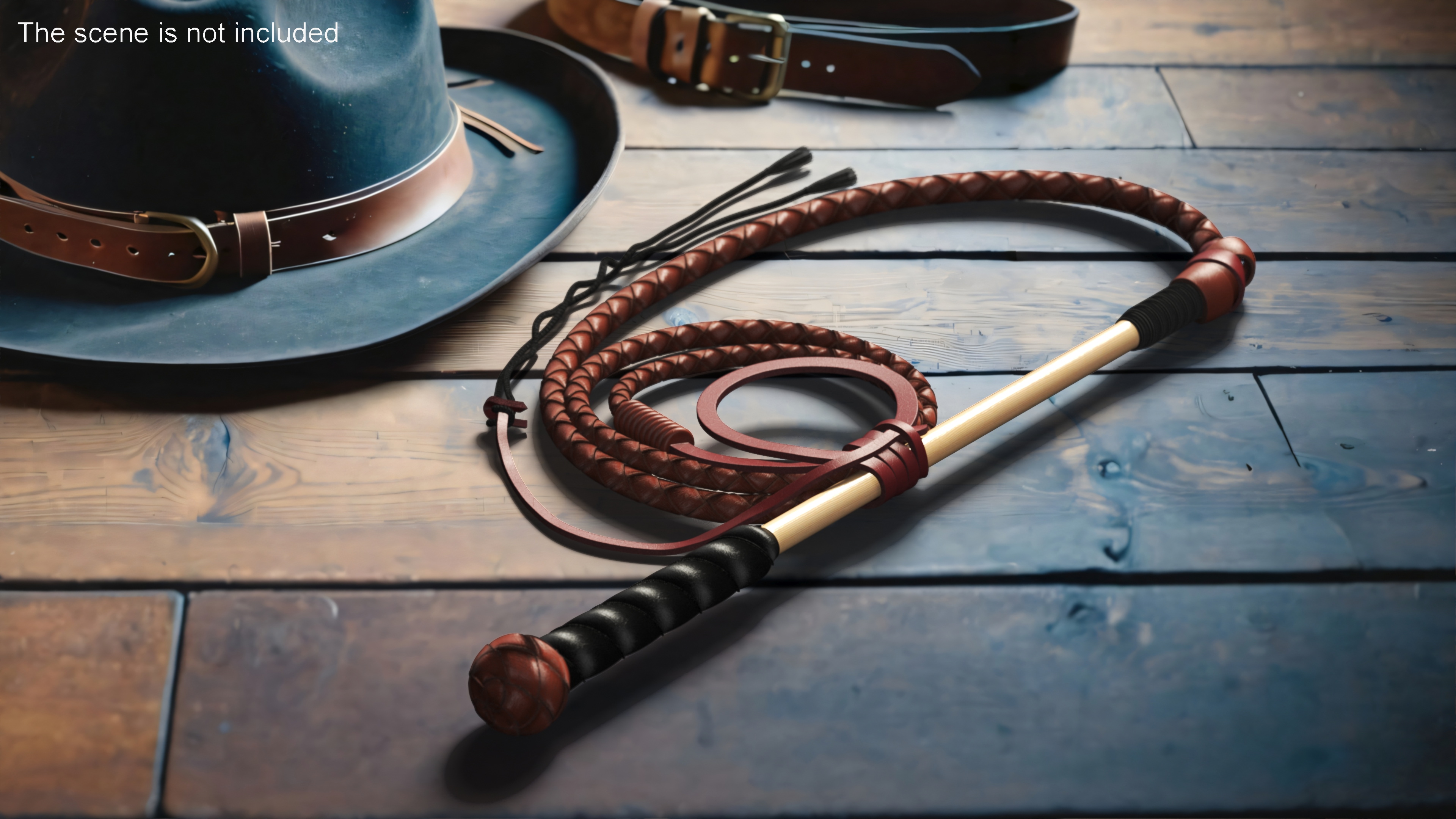 Leather Whip Braided Brown Rigged for Cinema 4D 3D