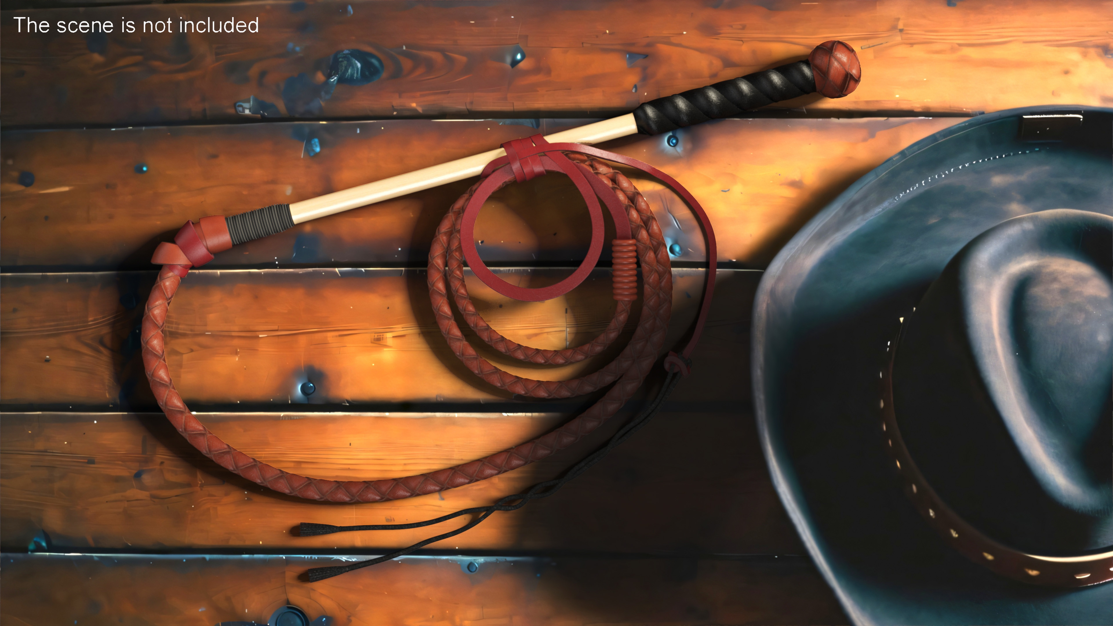Leather Whip Braided Brown Rigged for Cinema 4D 3D